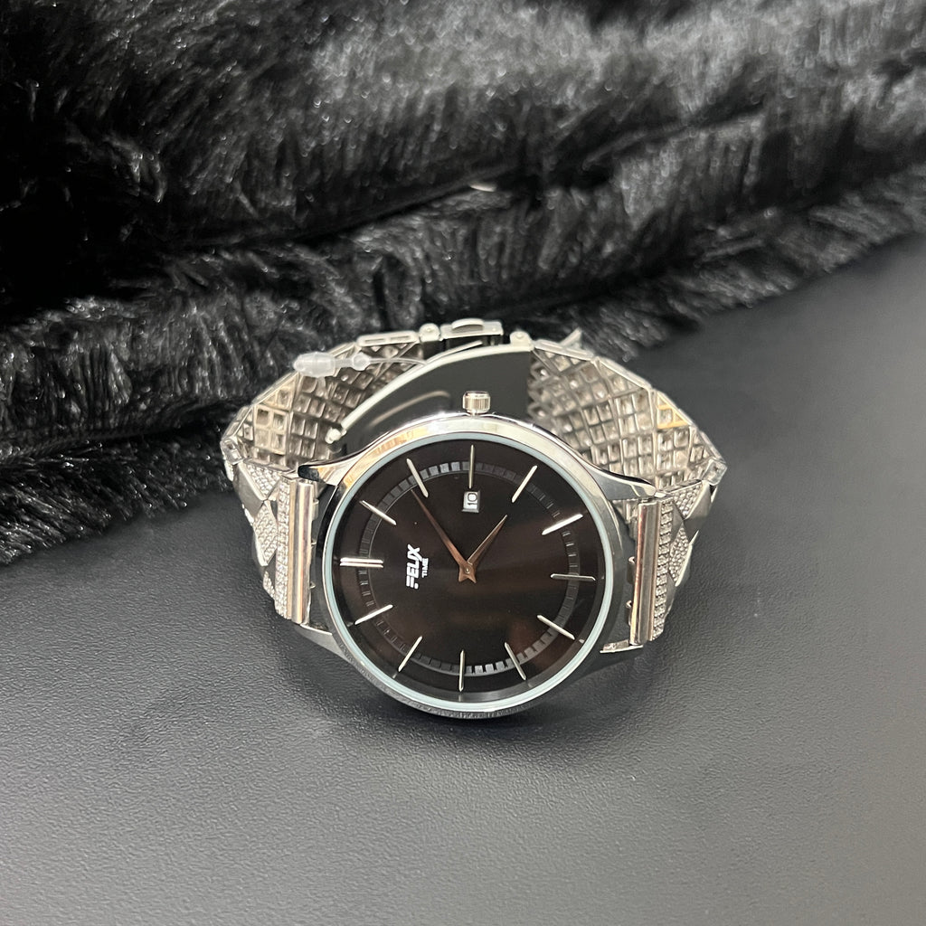 Silver Mens Watch Luxury Diamond Cut White Stones 925