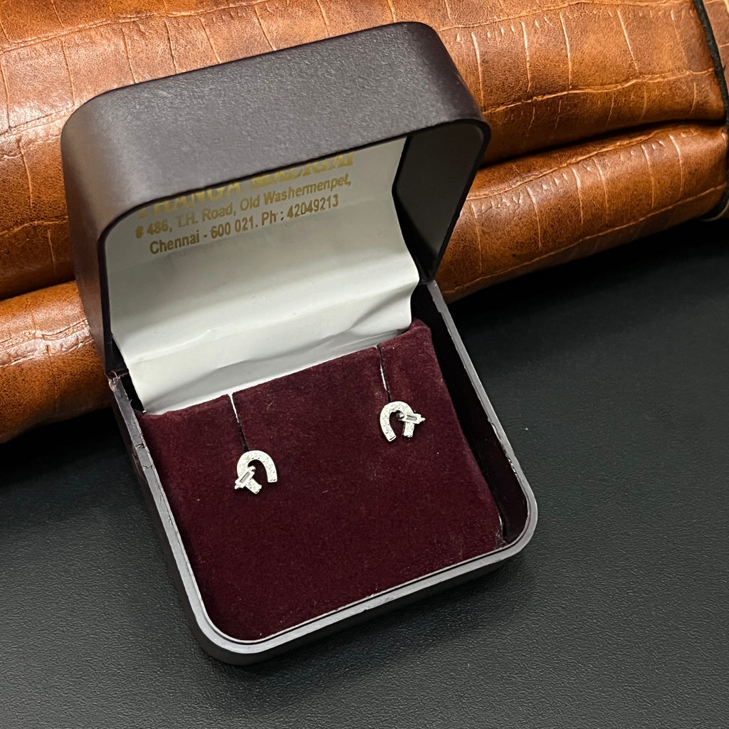 Silver Ladies Stud  U White Stone