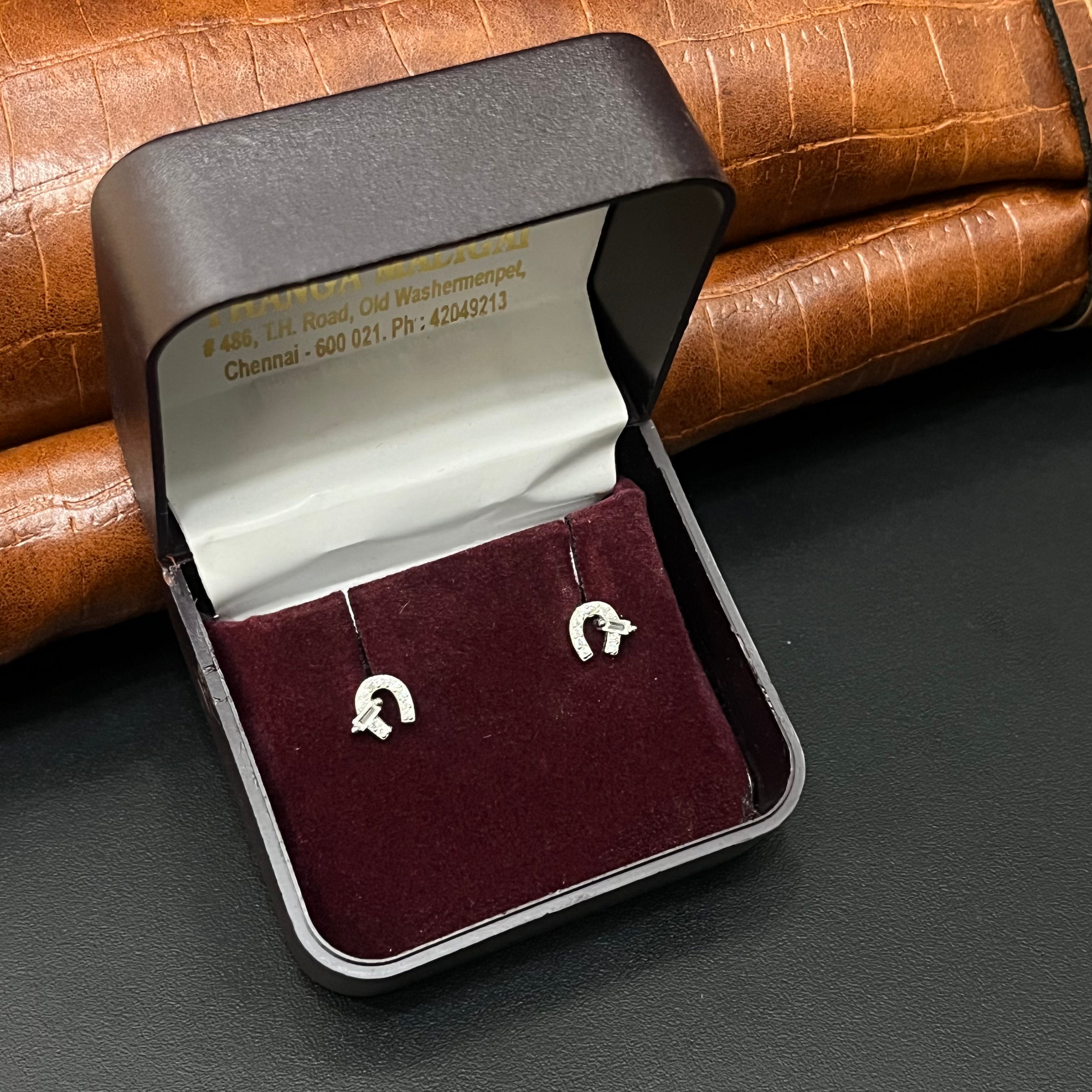 Silver Ladies Stud  U White Stone