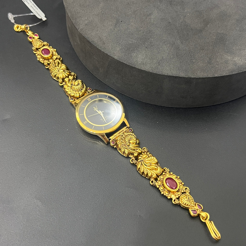 Silver  Ladies Watch Antique Premium Peacock Gold Finish 925