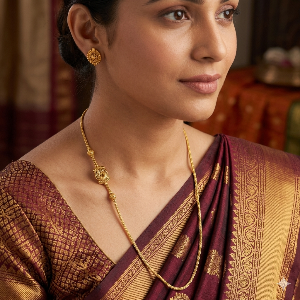 Silver Gold Finished Thali Saradu Peacock Curvez