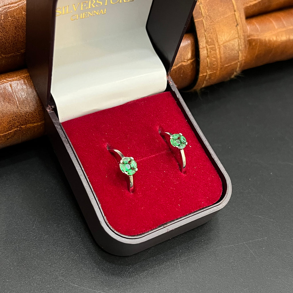 Silver Ladies Toe Rings 925 Green Circle 925