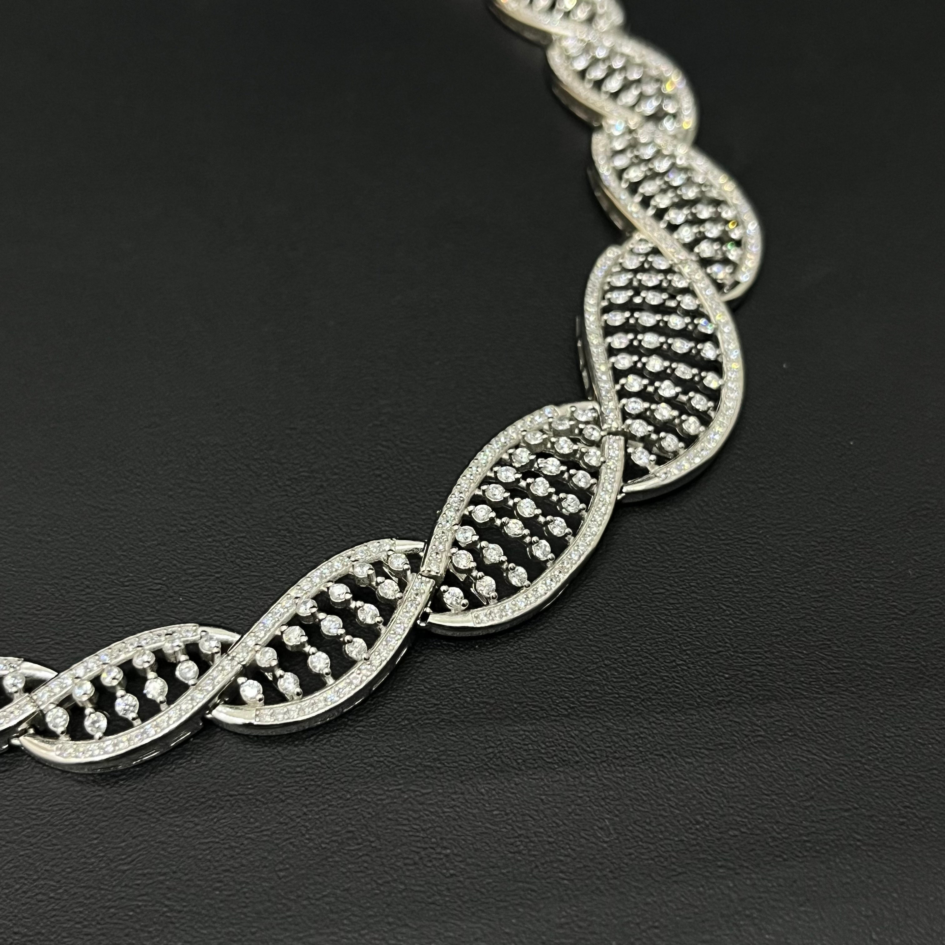 Silver Necklace CZ American Diamond— DNA-Inspired