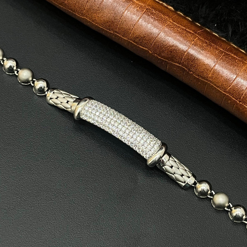 Silver Ladies Bracelet Silver Matte Stones