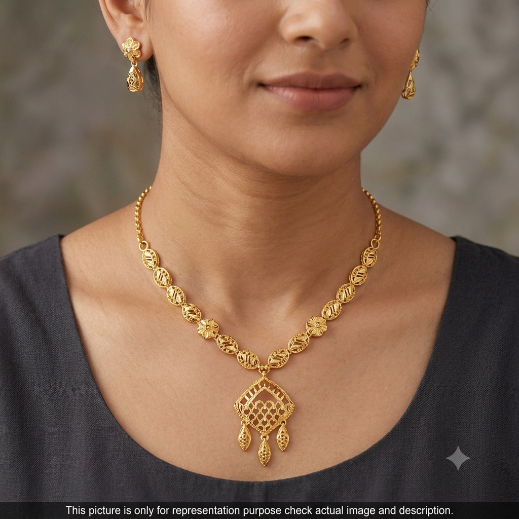 Silver Necklace & Stud Set Gold Finished Turkey Design T3