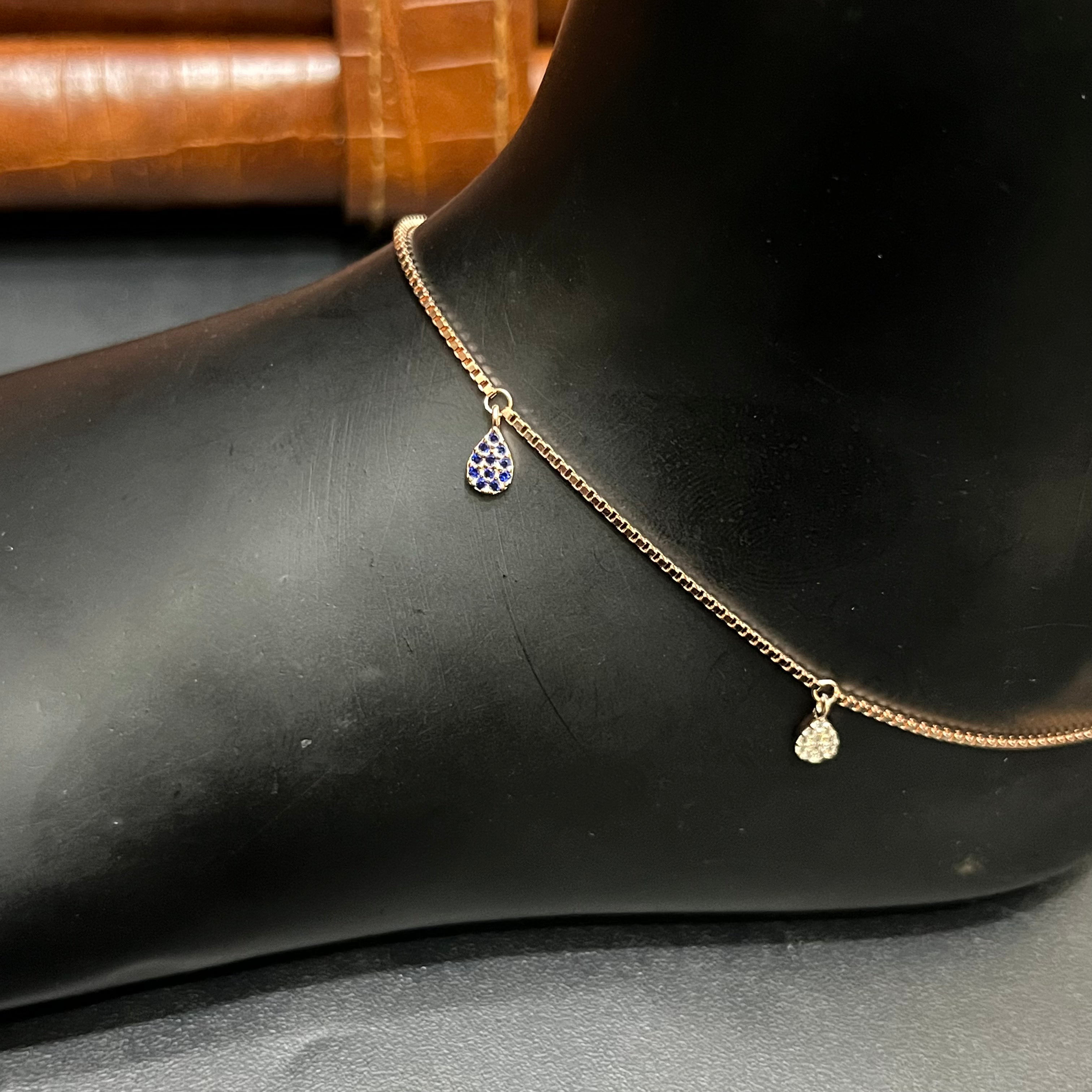 Silver Ladies Anklet Luna Drop Rose Gold M02 925