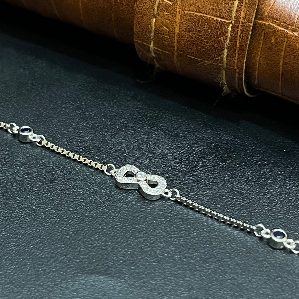 Silver Ladies Bracelet Triple Infinity Blue Stone 925