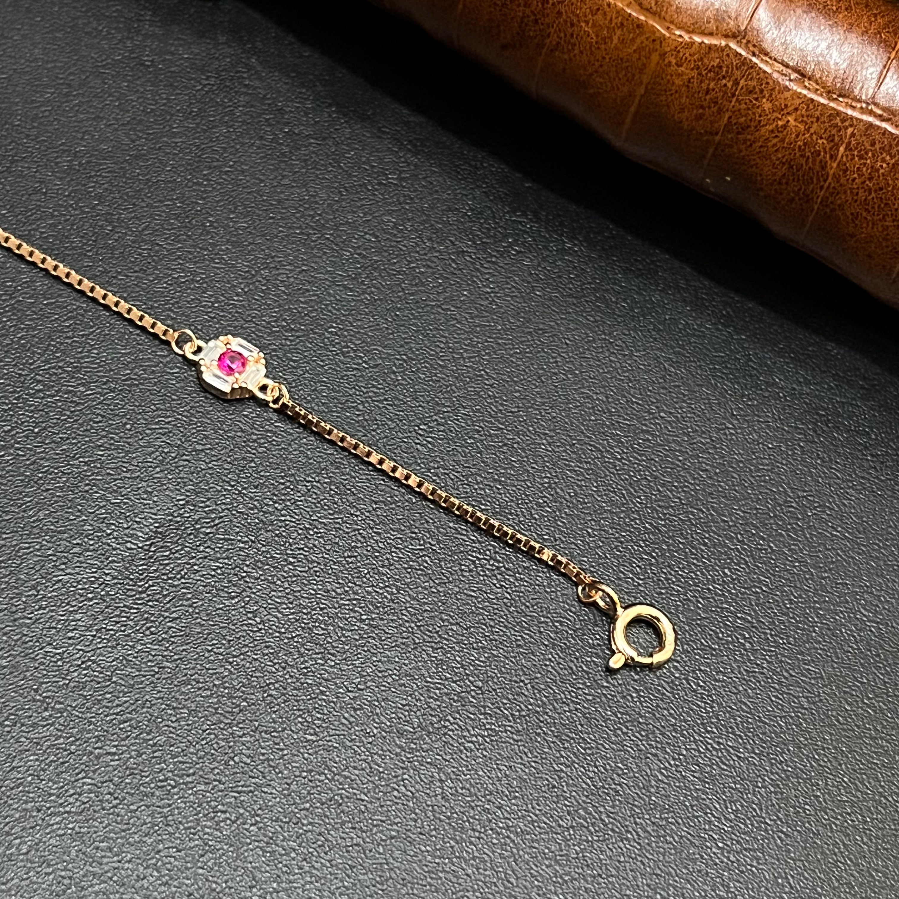Silver Ladies Bracelet Royal Pink Crystal Trio Rose Gold 925