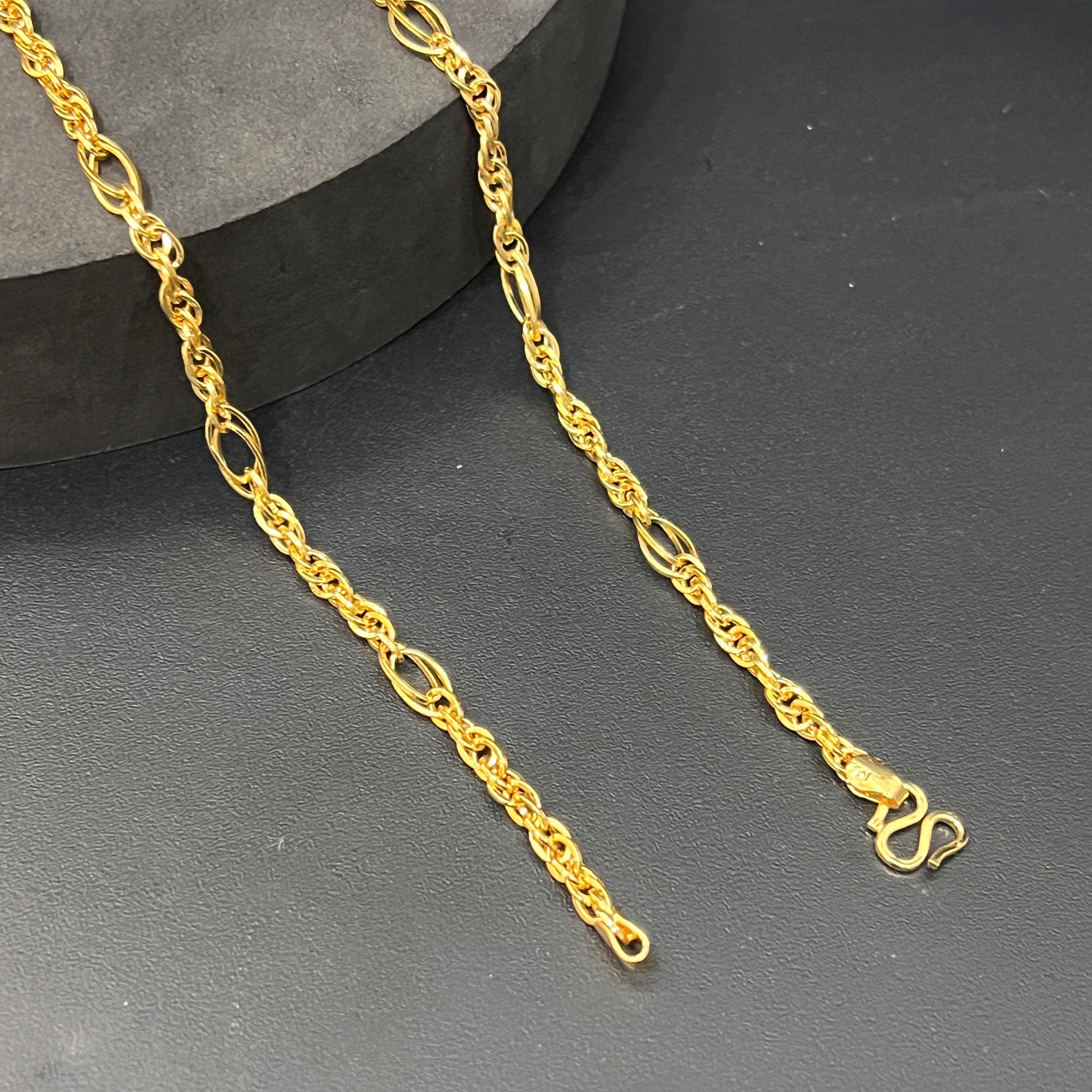 Silver Mens Chain Indo Italian Luxury Royal  & Oval Gold Finish 925
