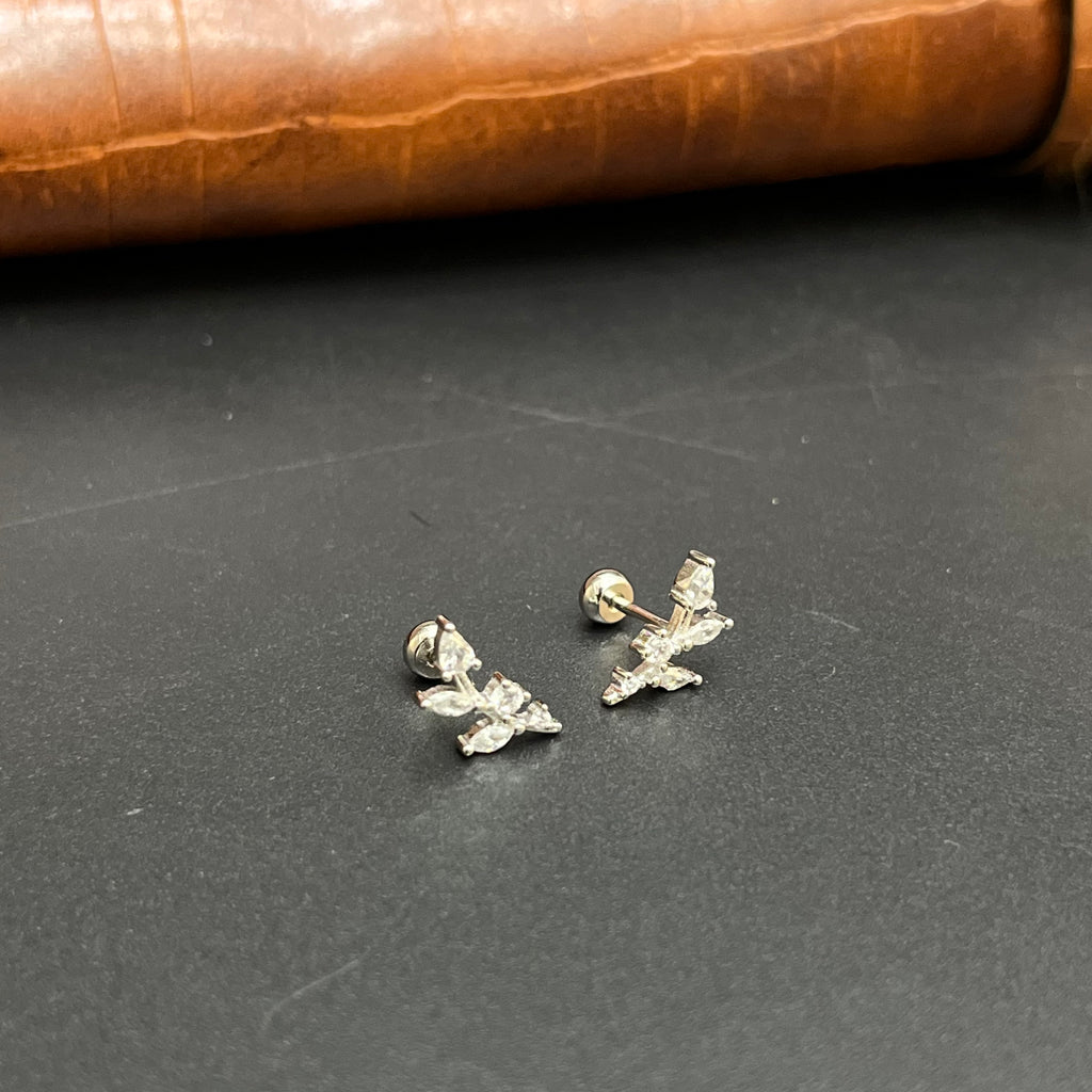 Silver Second Studs Flower Petals Leaves SS 925