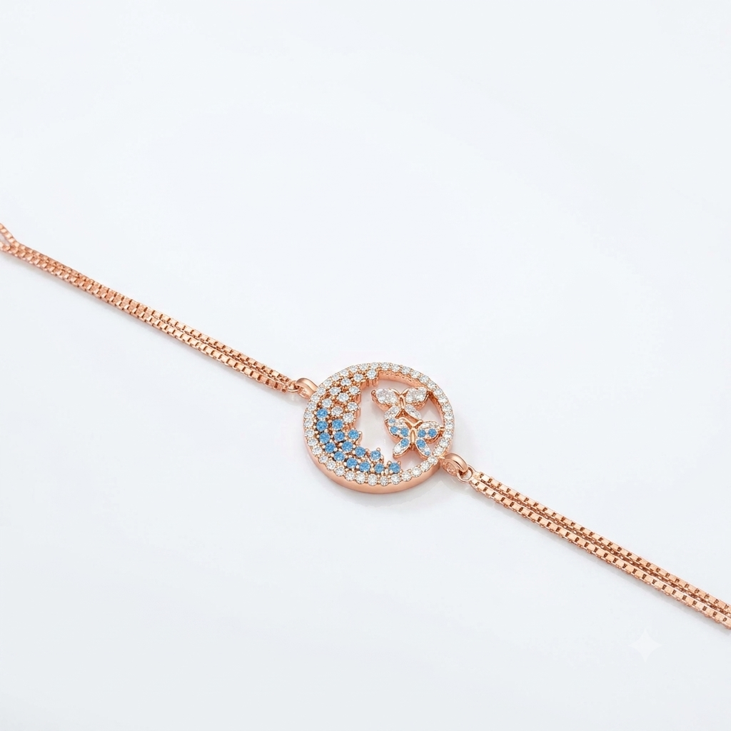Silver Ladies Bracelet Blue Aura Floral Butterfly Two Link 1 Rose Gold 925