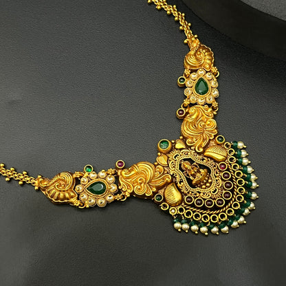 Silver Necklace Antique Finished Lakshmi With Beads