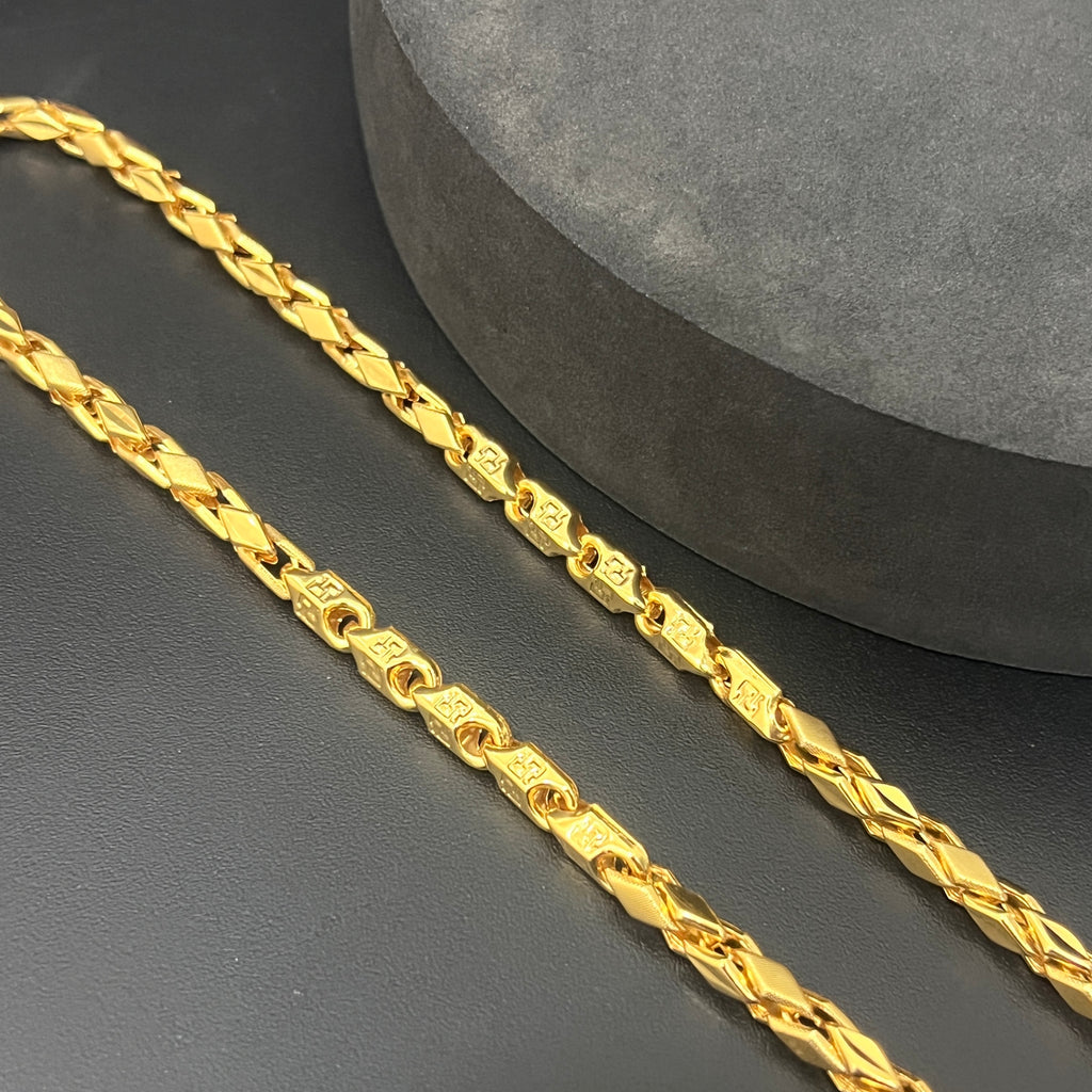 Silver Mens Chain Royal Twisted Leaf Gold Finish 925