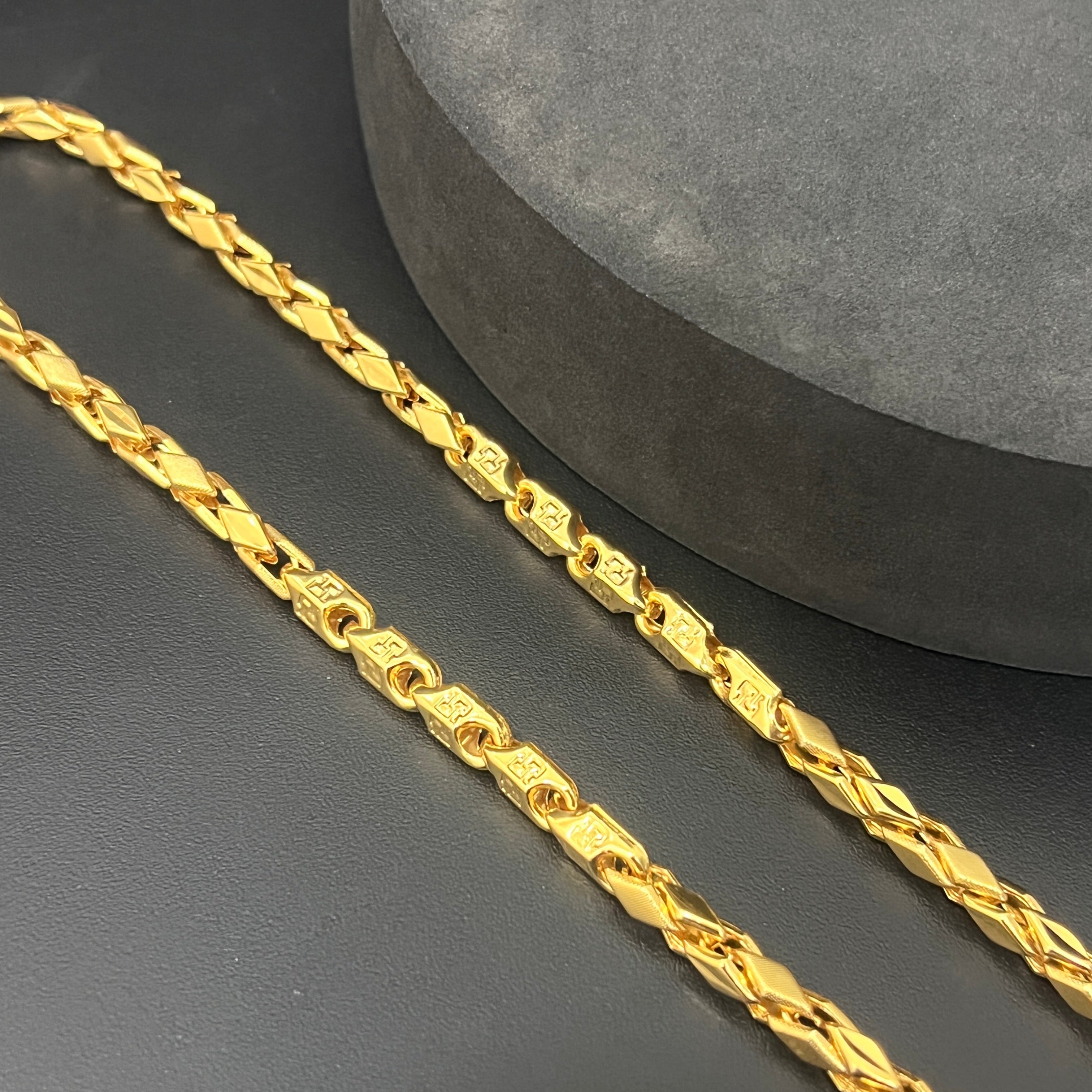 Silver Mens Chain Royal Twisted Leaf Gold Finish 925