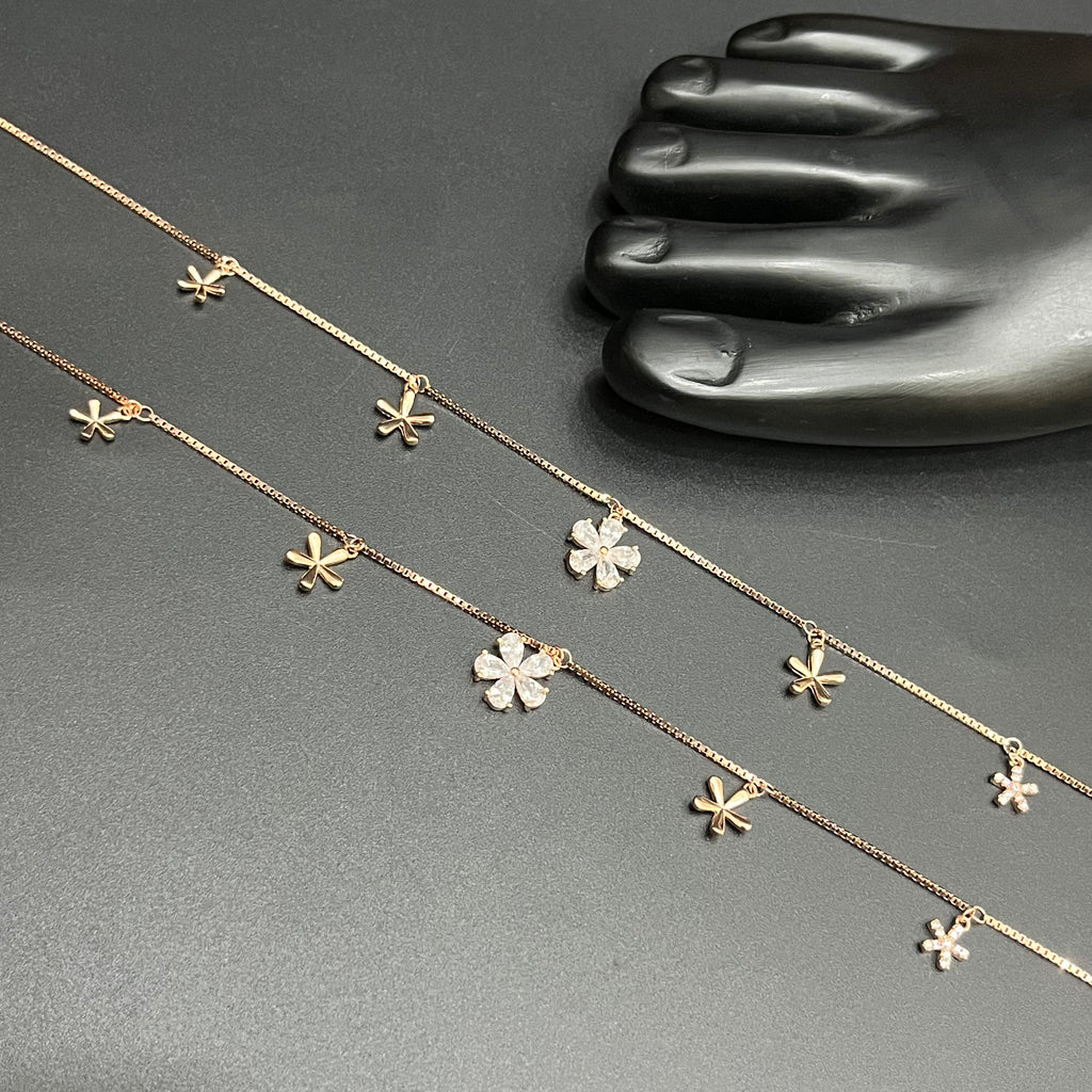 Silver Ladies Anklet Floral Charm Elegance Rose Gold 925