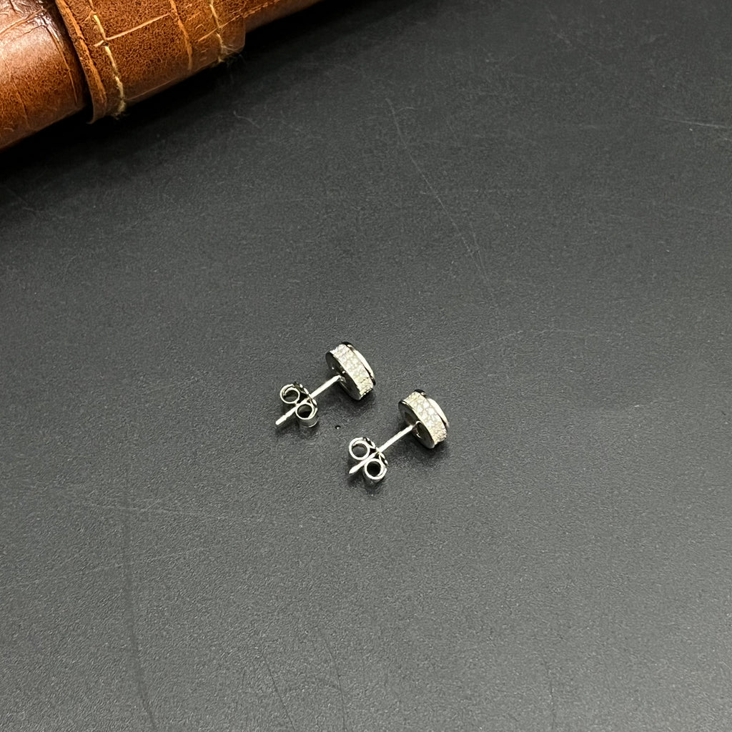 Silver Mens Stud Classic Round Sparkle 925
