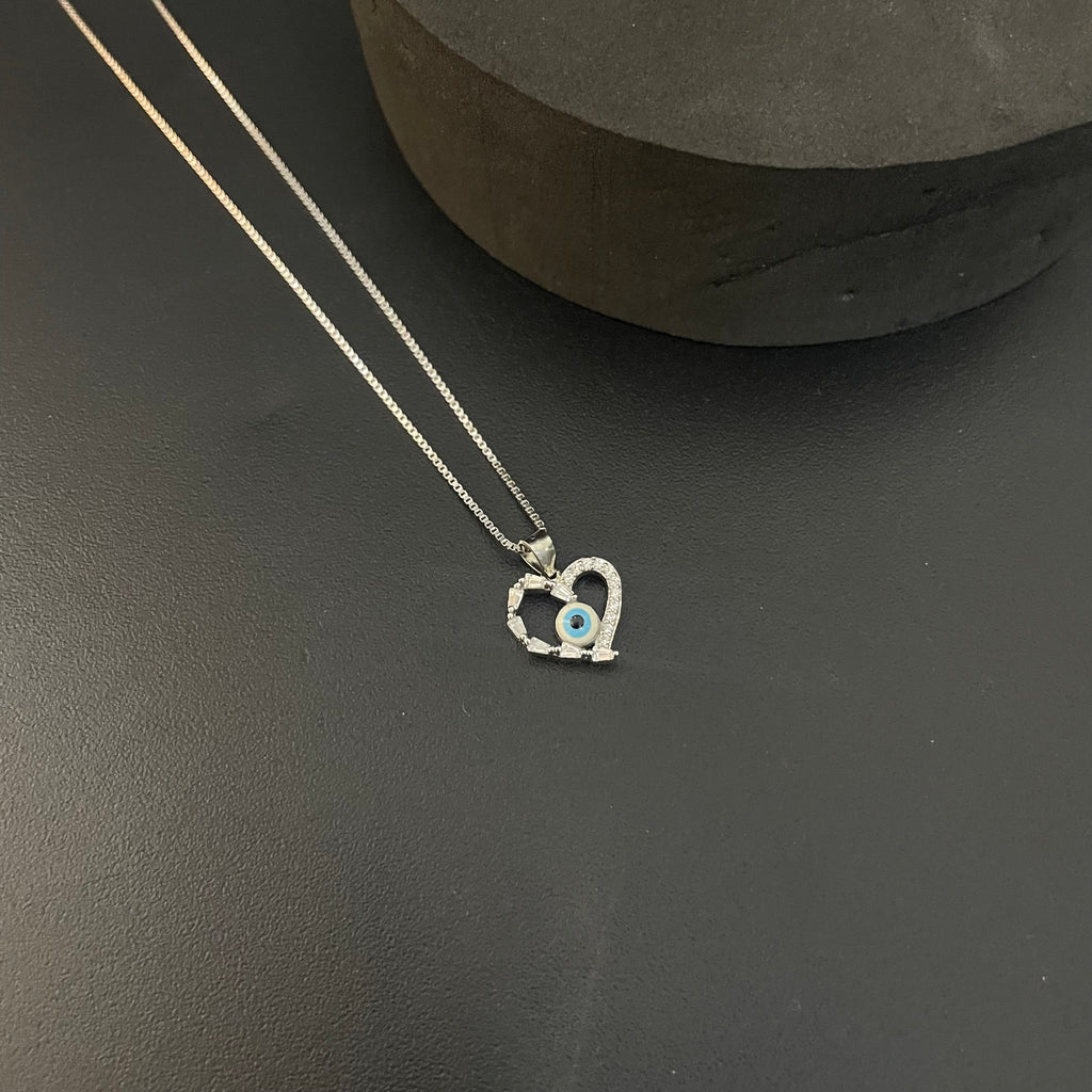 Silver Ladies Pendant Chain Set Evil Eye Heartz