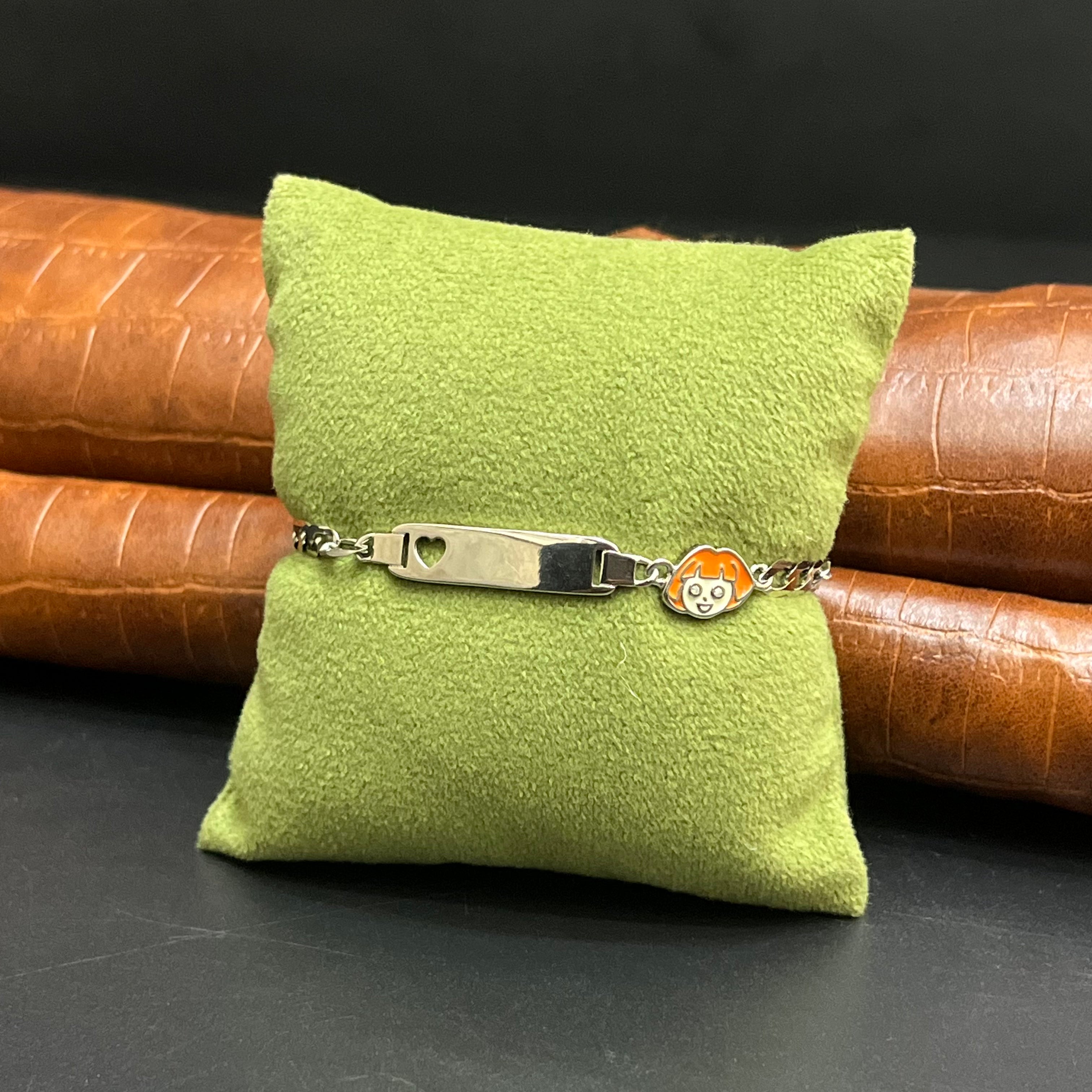 Silver Customised Kids Bracelet Cute Orange Teddy Bear Charms 925