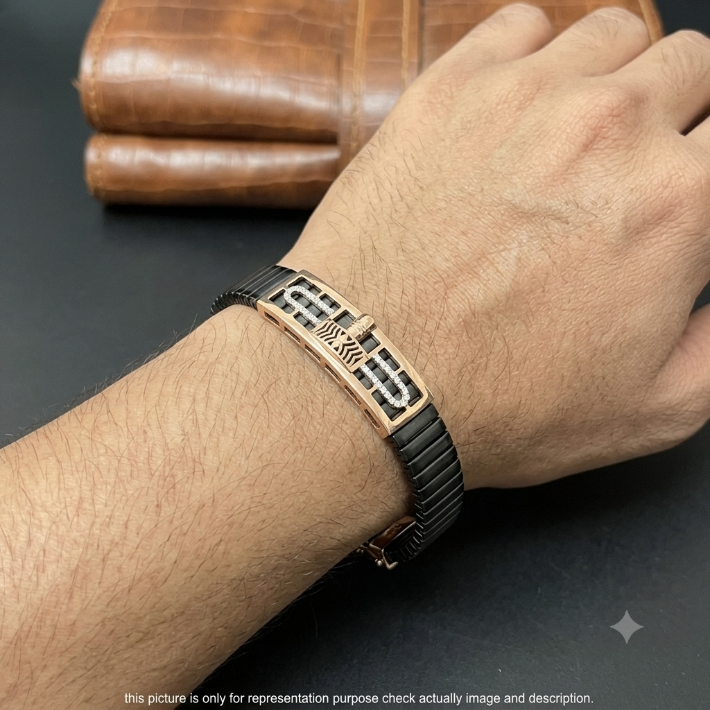 Silver Mens Flexible Bracelet FB2 Rosegold 925