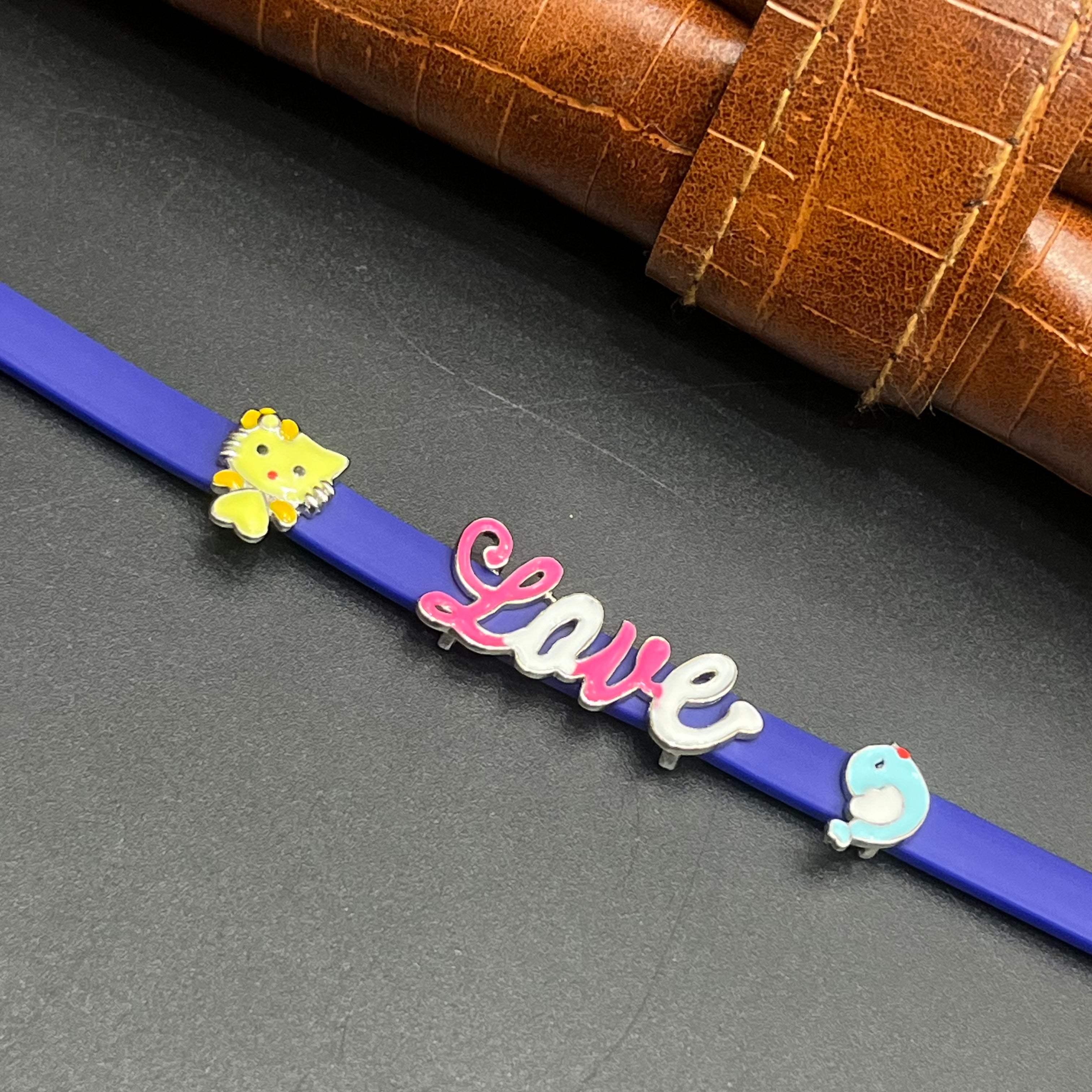 Silver Kids Bracelet Cute Characters Charms LOVE Blue Band 925