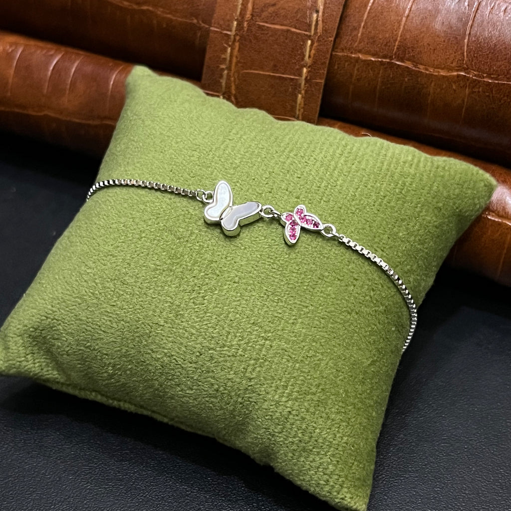 Silver Ladies Bracelet Butterfly Vine Elegance Pink 925