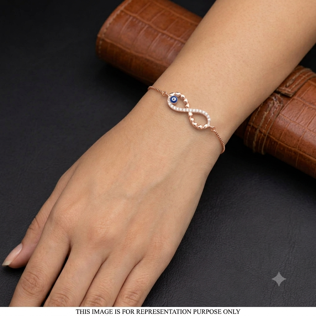 Silver Ladies Bracelet Infinity With Evil Eye Rose Gold 925