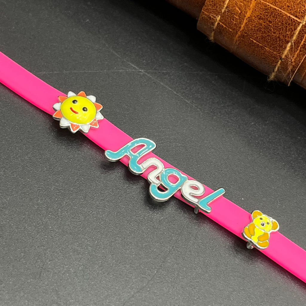 Silver Kids Bracelet Cute Characters Charms ANGEL Pink Band 925