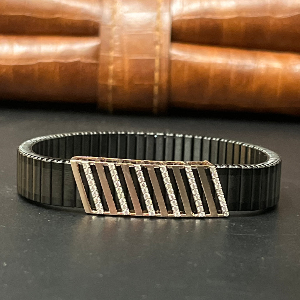 Silver Mens Flexible Bracelet Stripes Rosegold 925