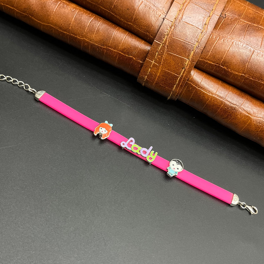 Silver Kids Bracelet Cute Characters Charms BABY Pink Band 925