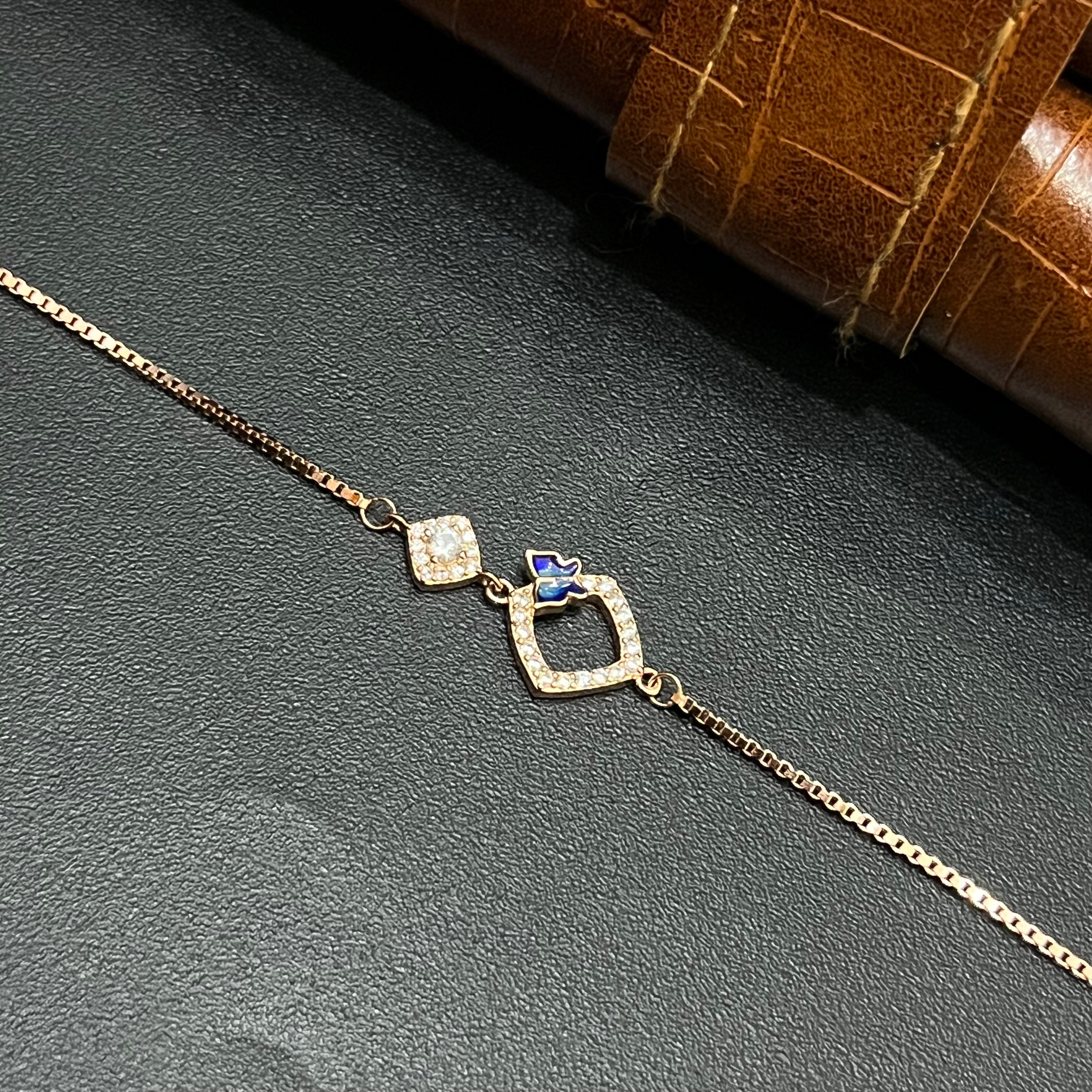 Silver Ladies Bracelet Royal Square Crystal Butterfly Rose Gold 925