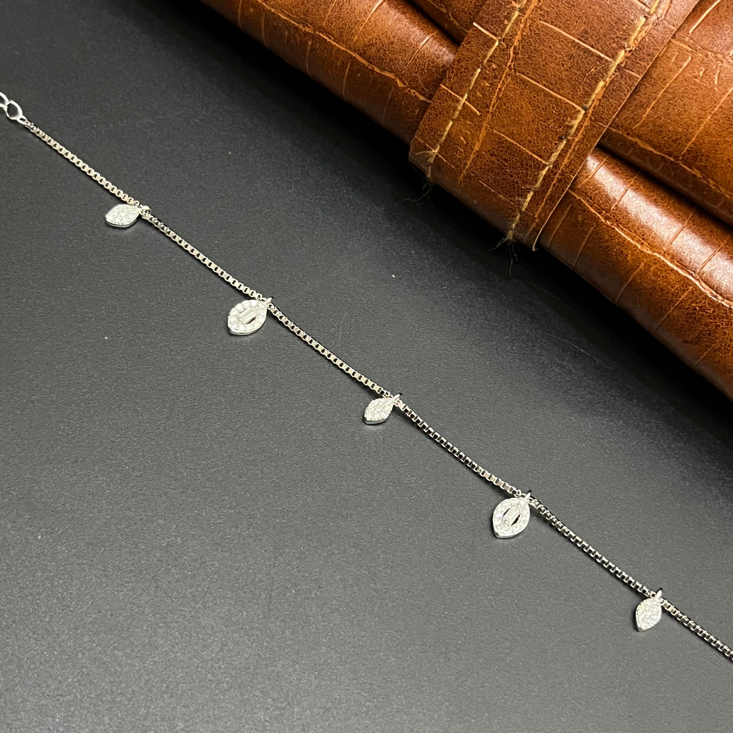 Silver Ladies Bracelet Royal White Leaf Charm 925