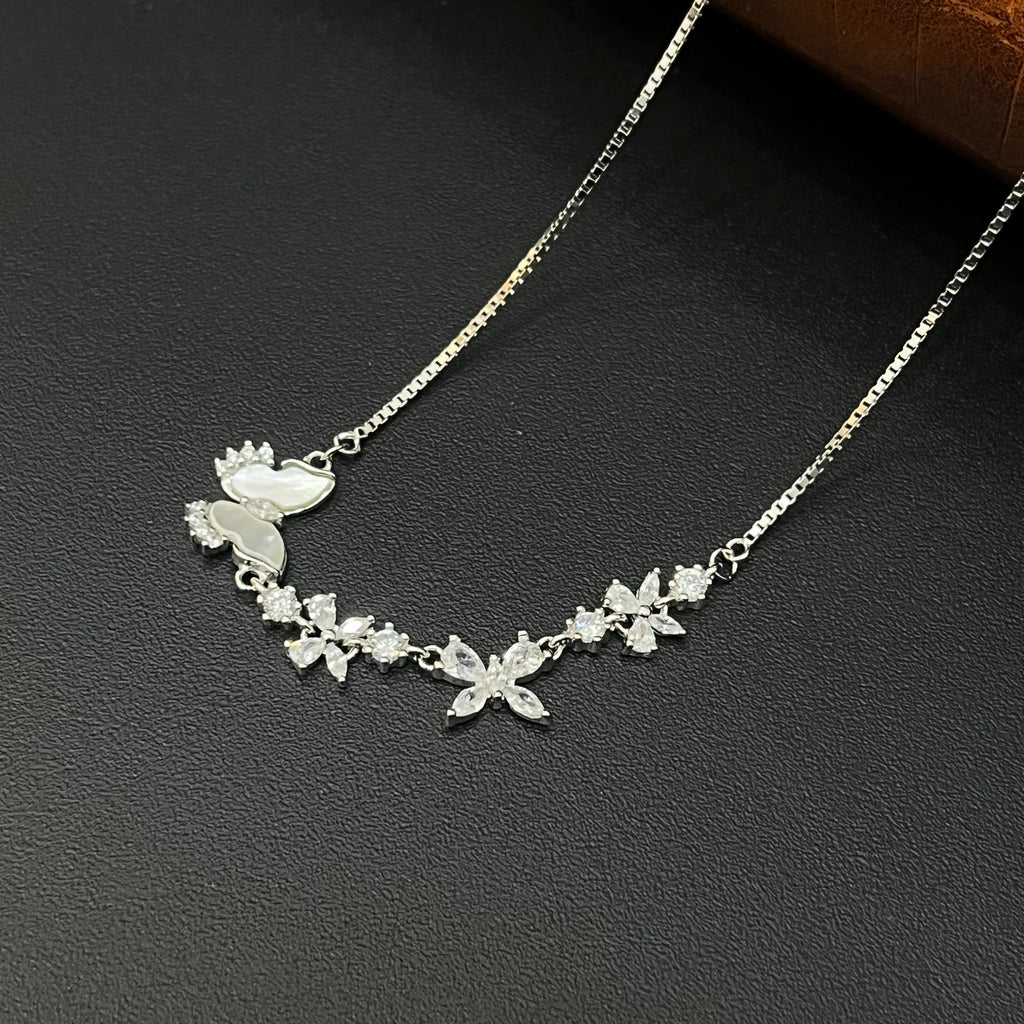 Silver Ladies Chain Triple Butterfly