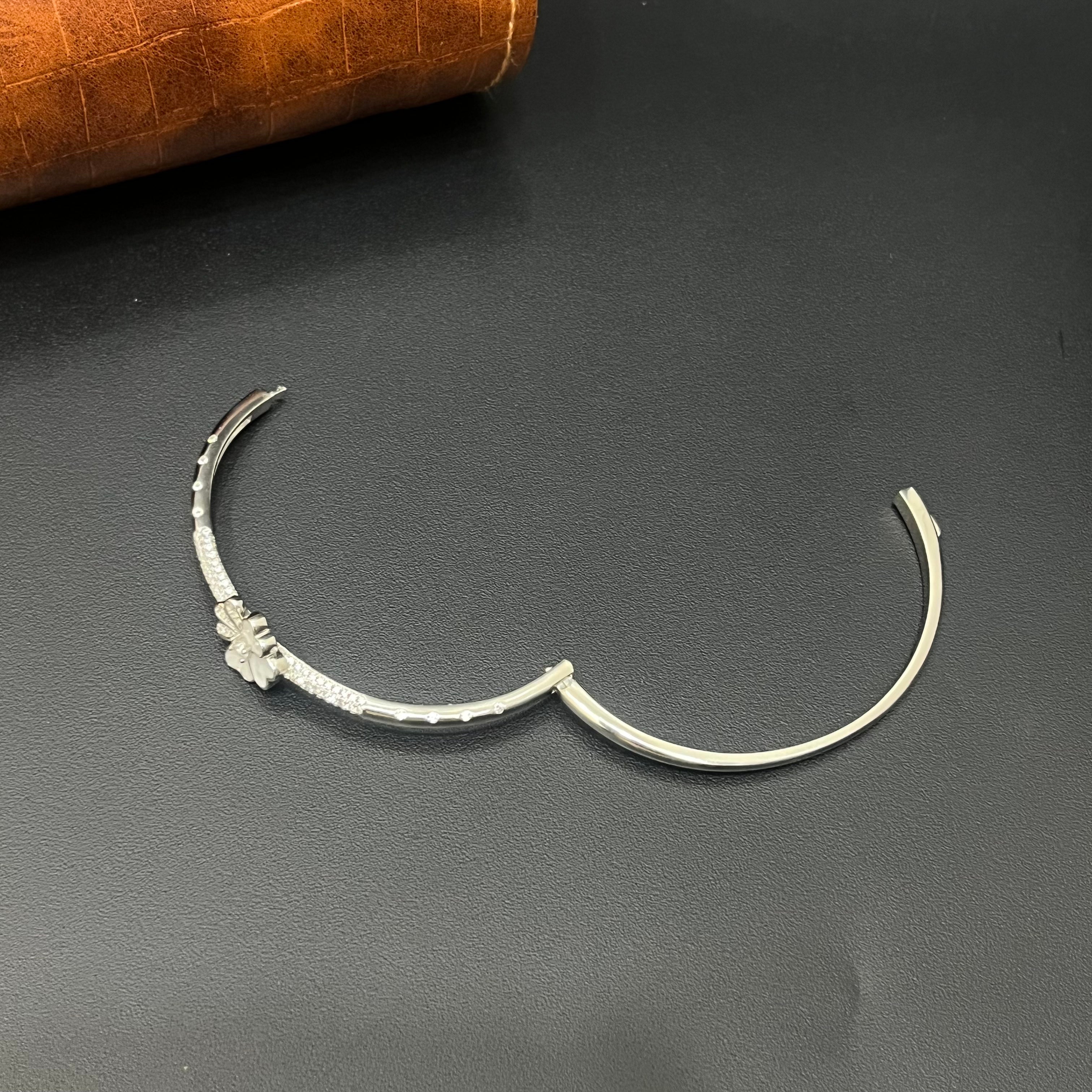 Silver Ladies Kada Flower White