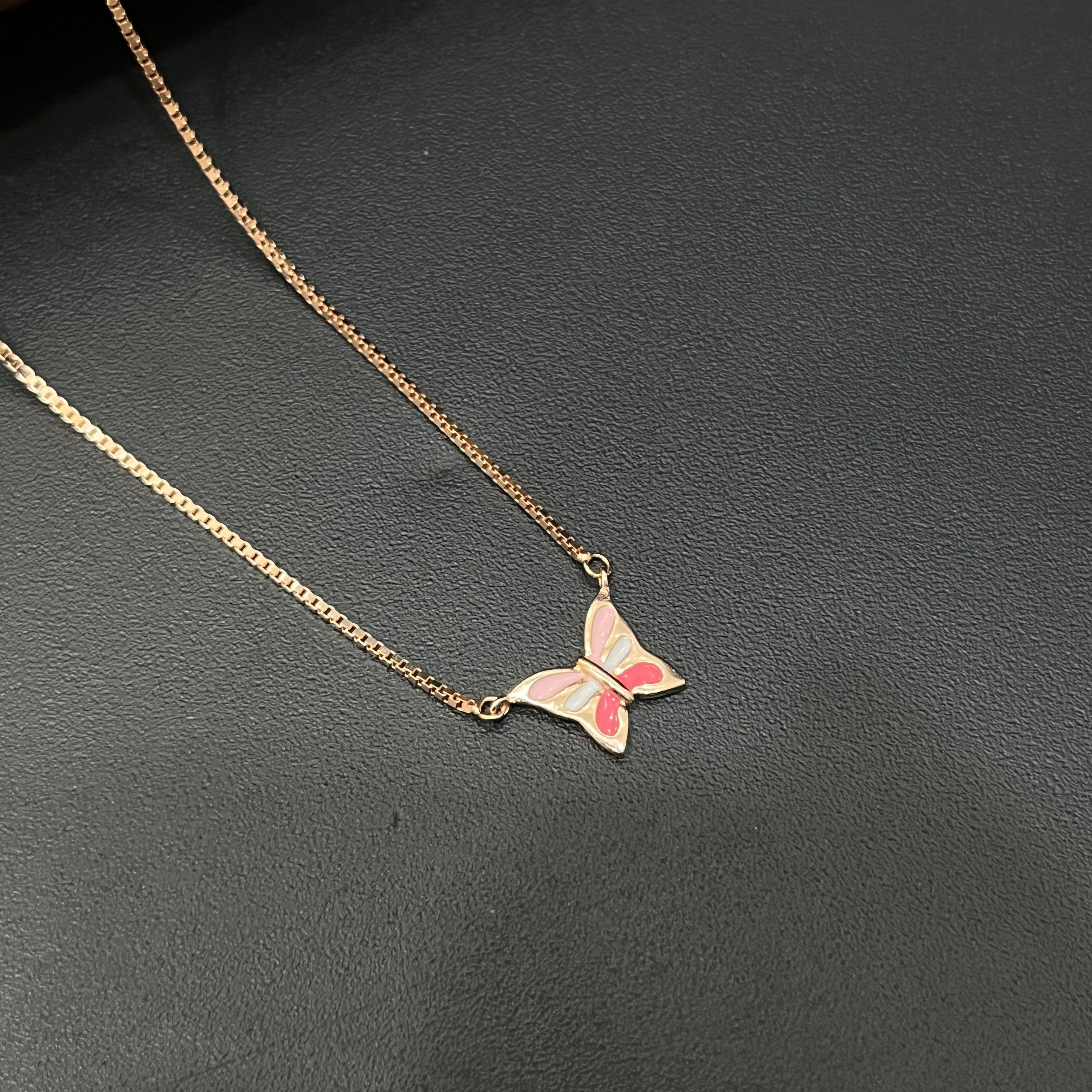 Silver Ladies Chain Pink Butterfly Rosegold