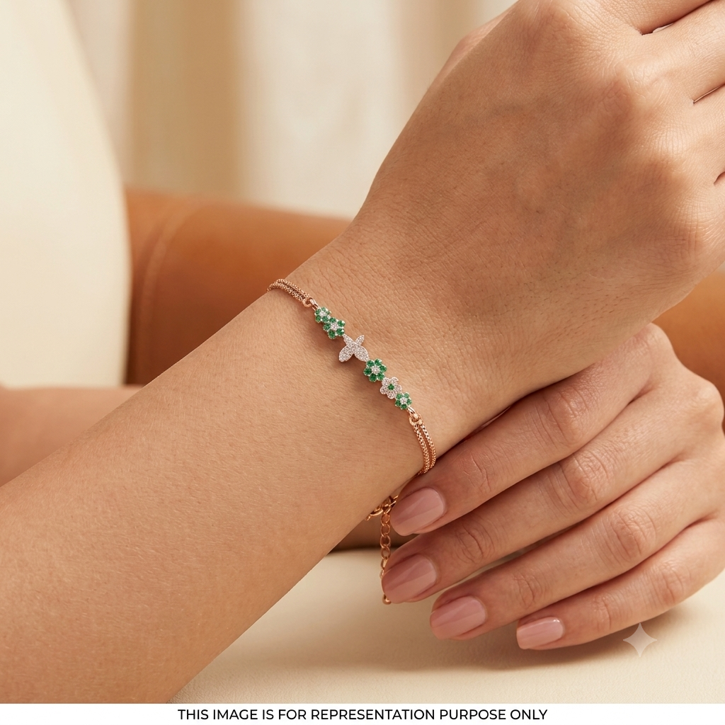 Silver Ladies Bracelet Butterfly Green Blossom Two Link 925