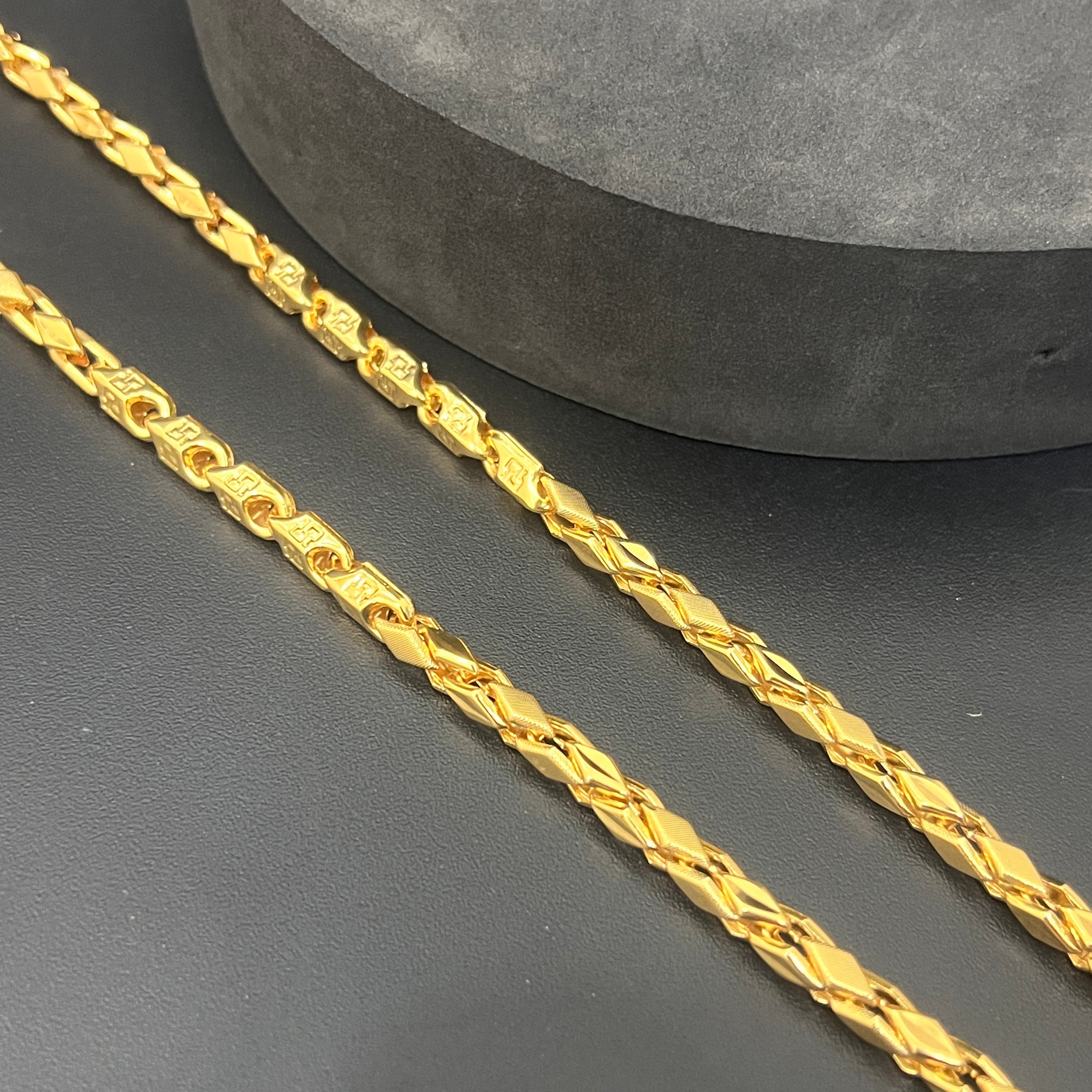 Silver Mens Chain Royal Twisted Leaf Gold Finish 925