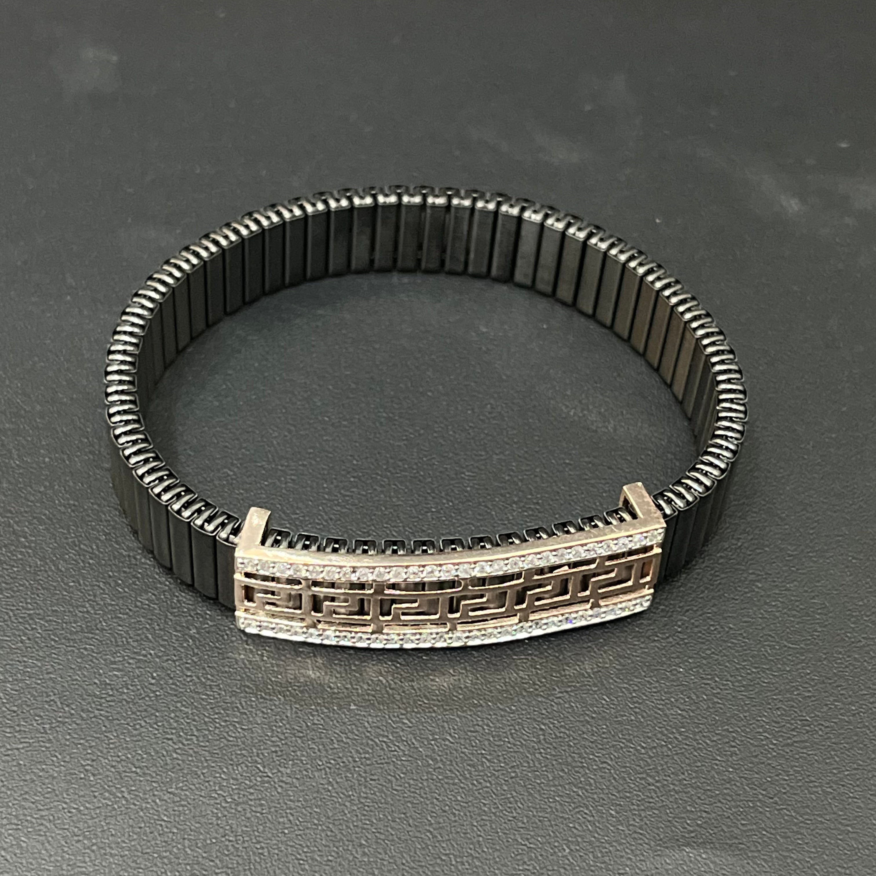Silver Mens Flexible Bracelet FB4 Maze Rosegold 925