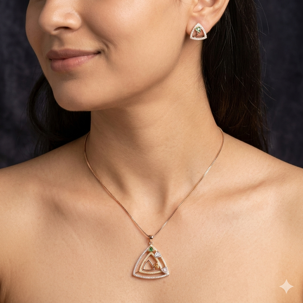 Silver Ladies Chain Set Triangle Multi Color RG
