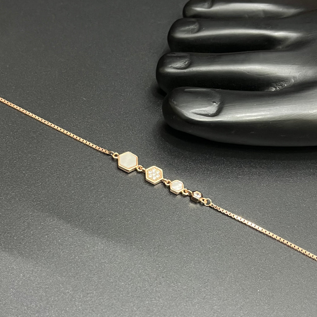 Silver Ladies Anklet Royal Hexagon Charm Rose Gold 925