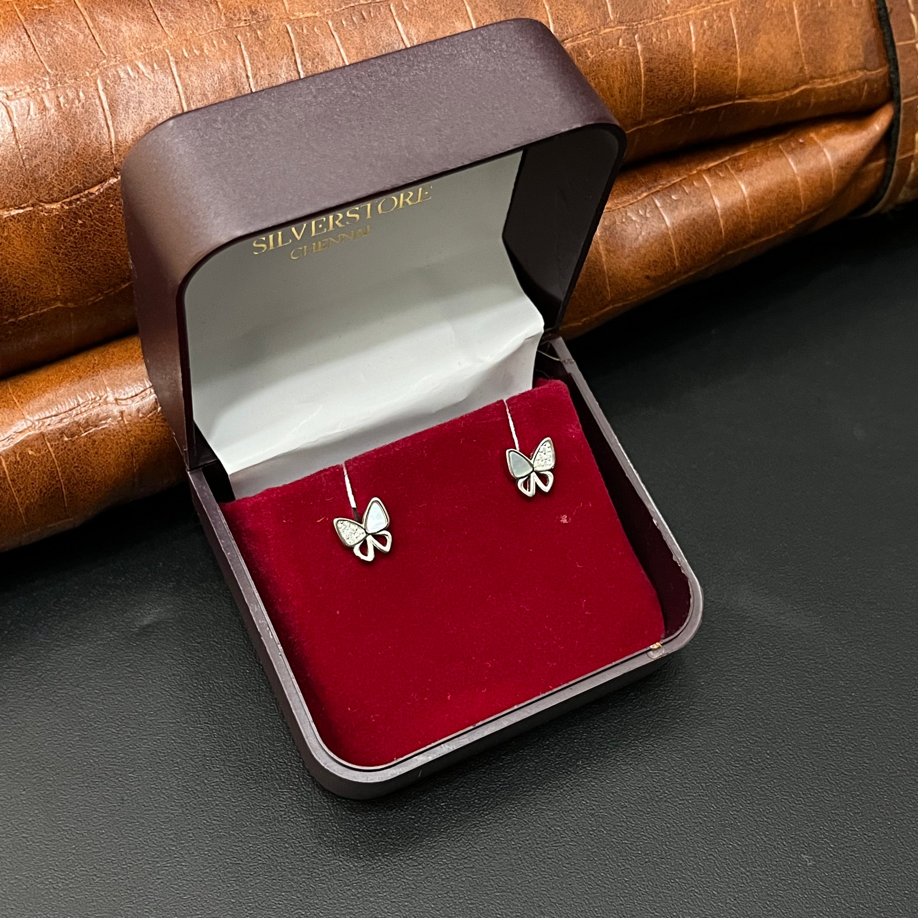 Silver Ladies Stud Butterfly MOP SS 925