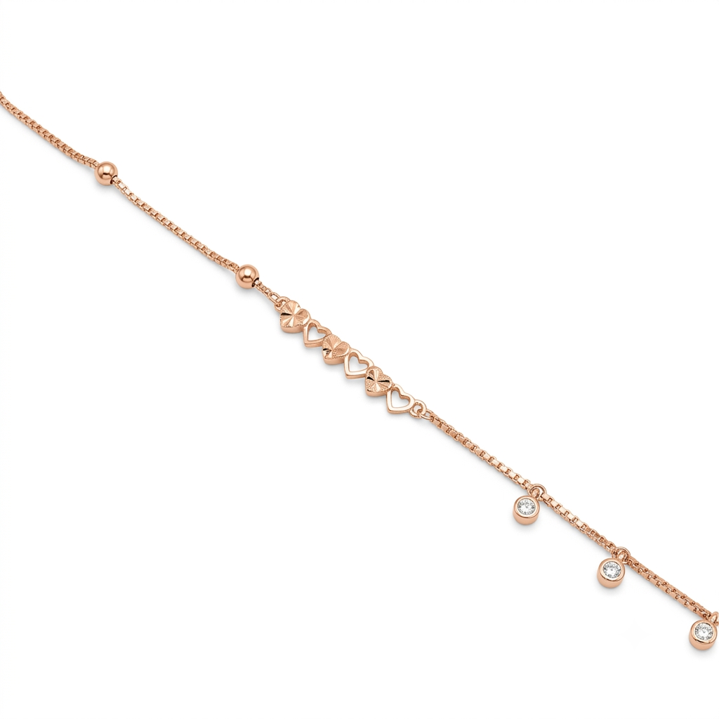 Silver Ladies Bracelet Golden Heart & Star Link Rose Gold 925