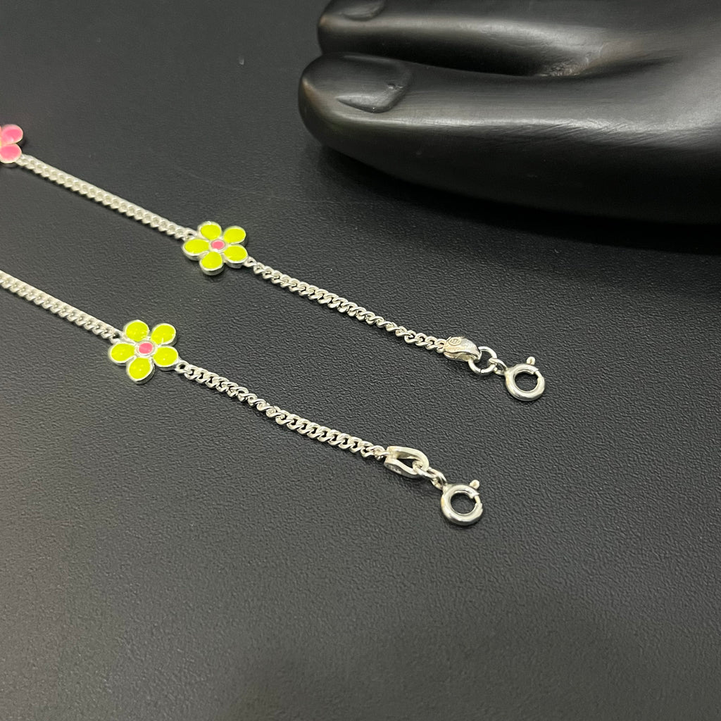 Silver Baby Anklet 3 Colured Flower