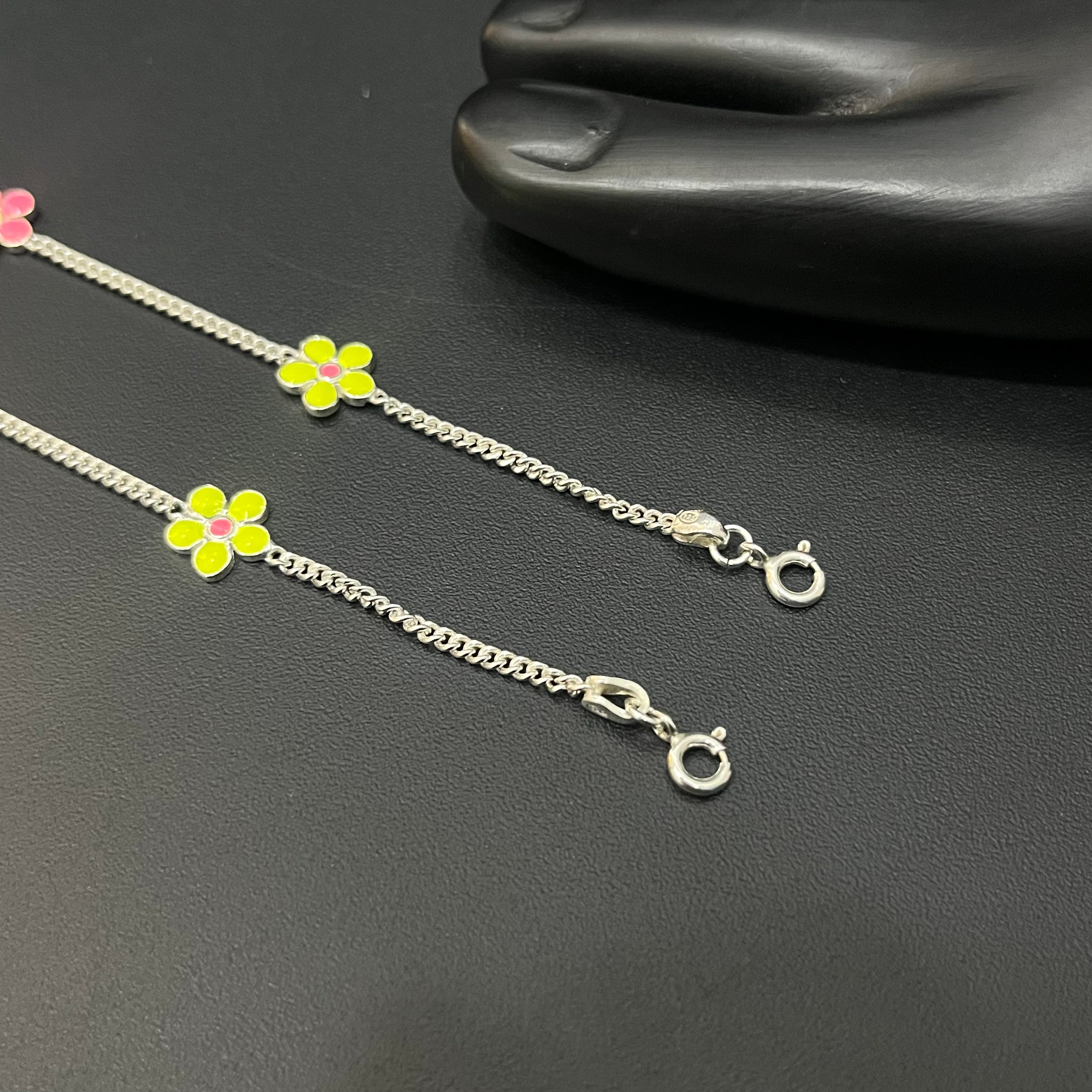Silver Baby Anklet 3 Colured Flower