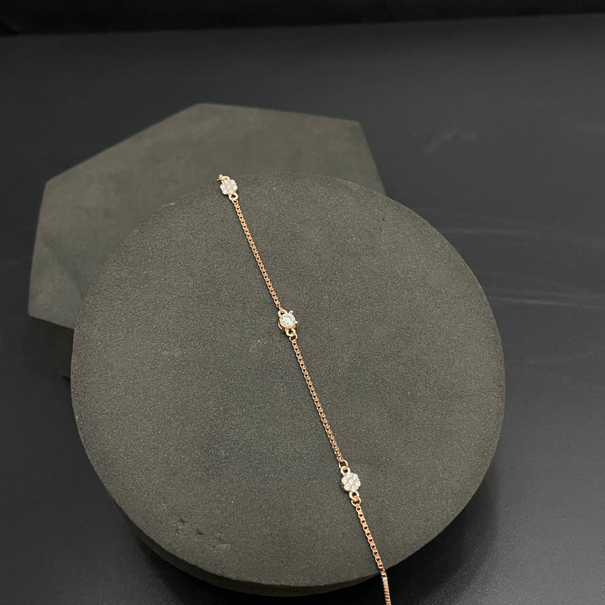 Silver Ladies Bracelet Floral Stone Line Rose Gold M01 925