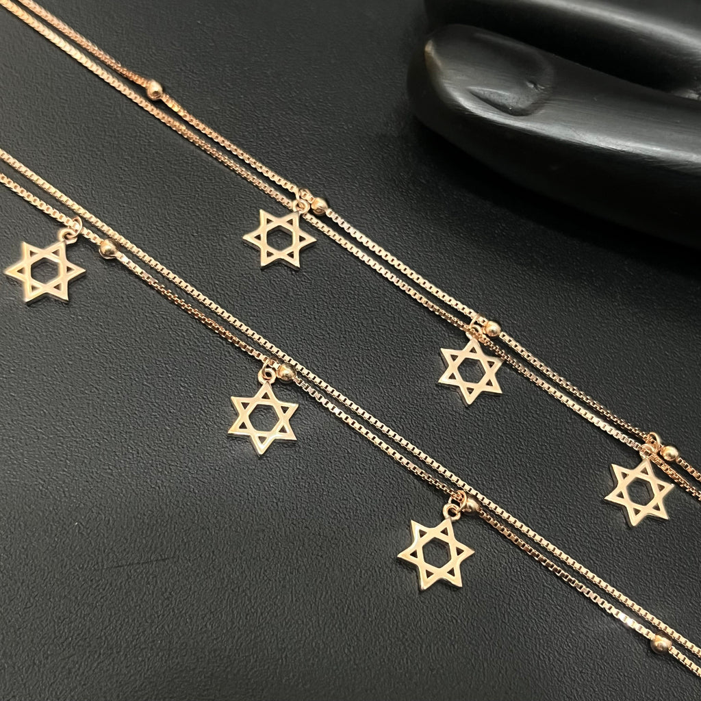 Silver Ladies Anklet Two Line Star Charms RG