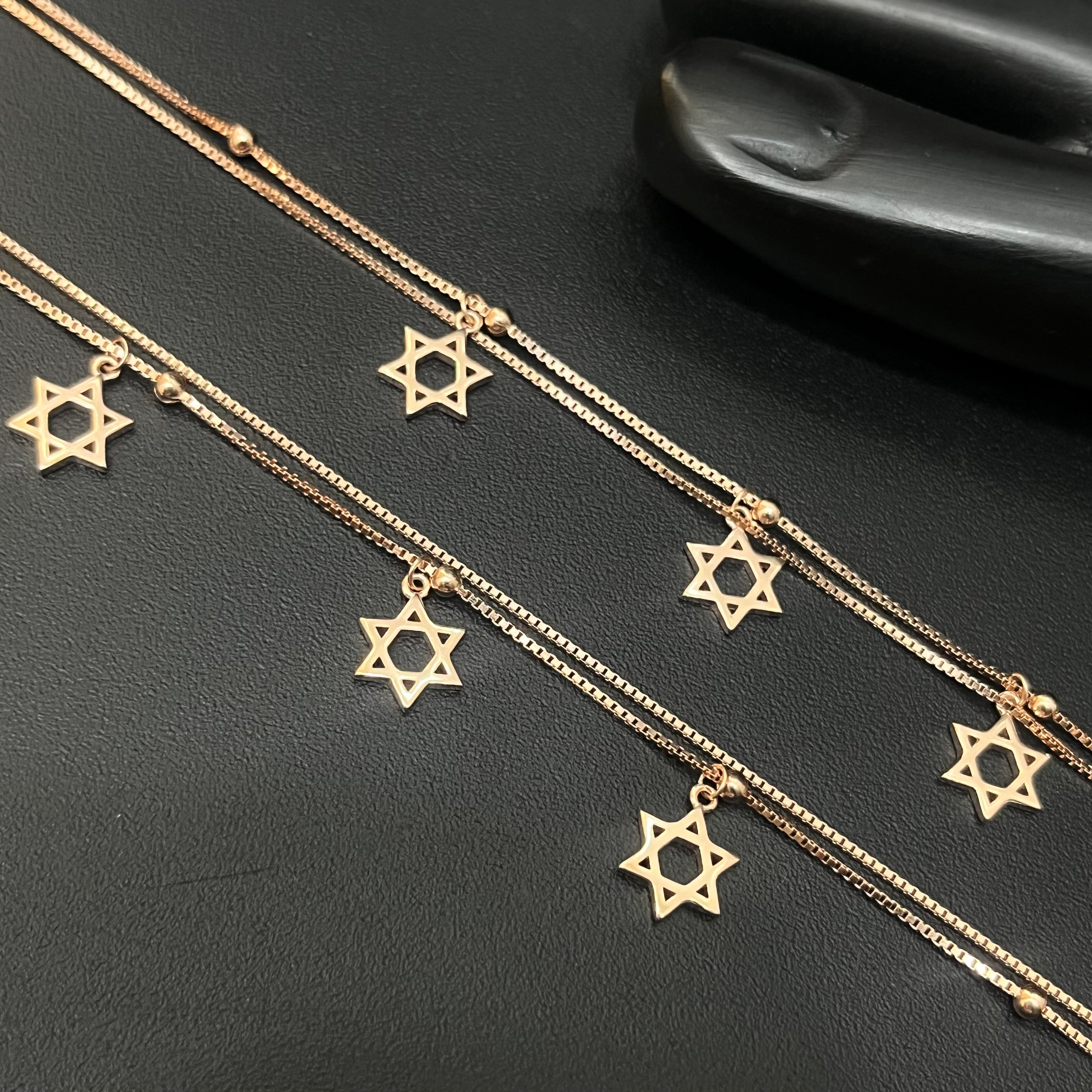 Silver Ladies Anklet Two Line Star Charms RG