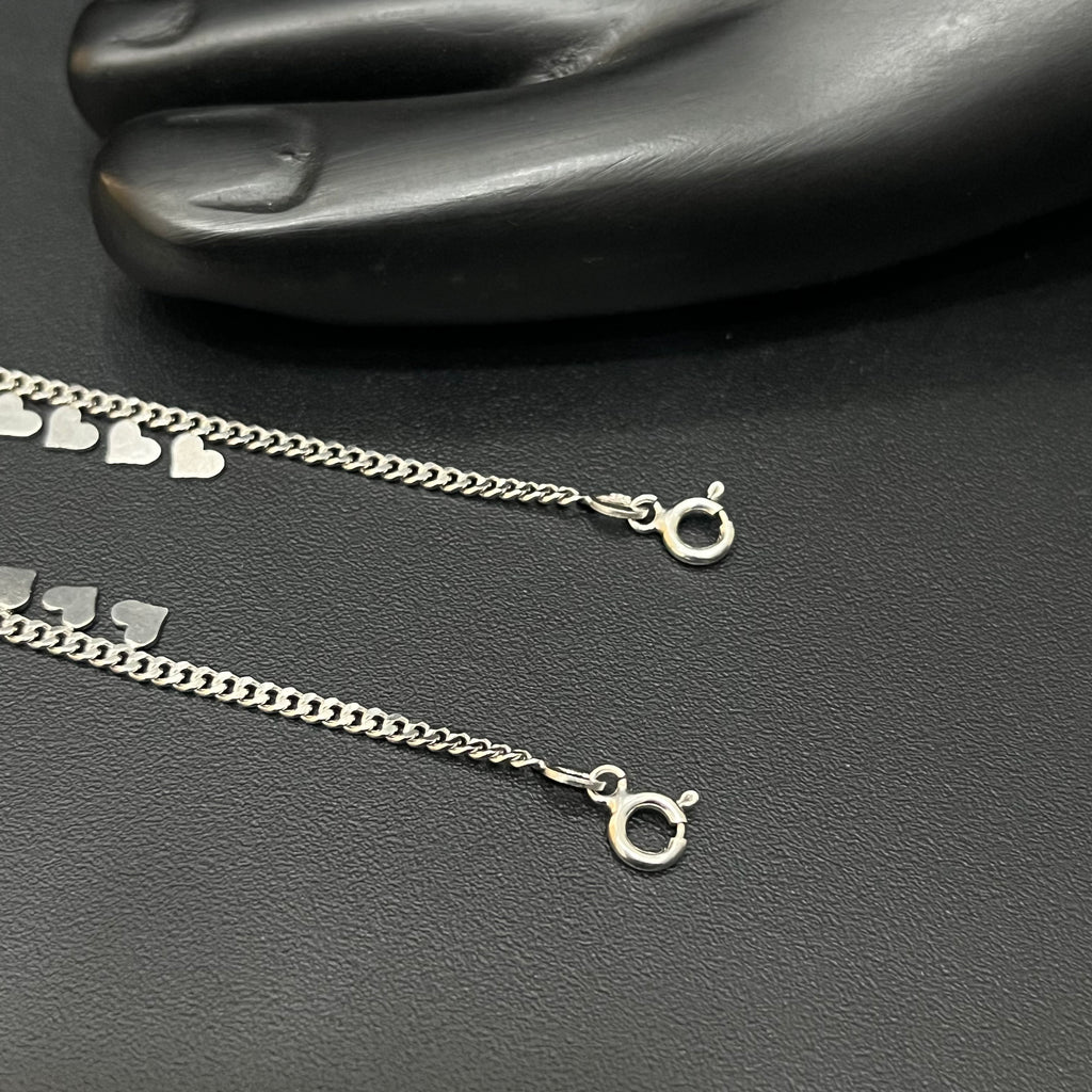 Silver Ladies Anklet Heart Charms