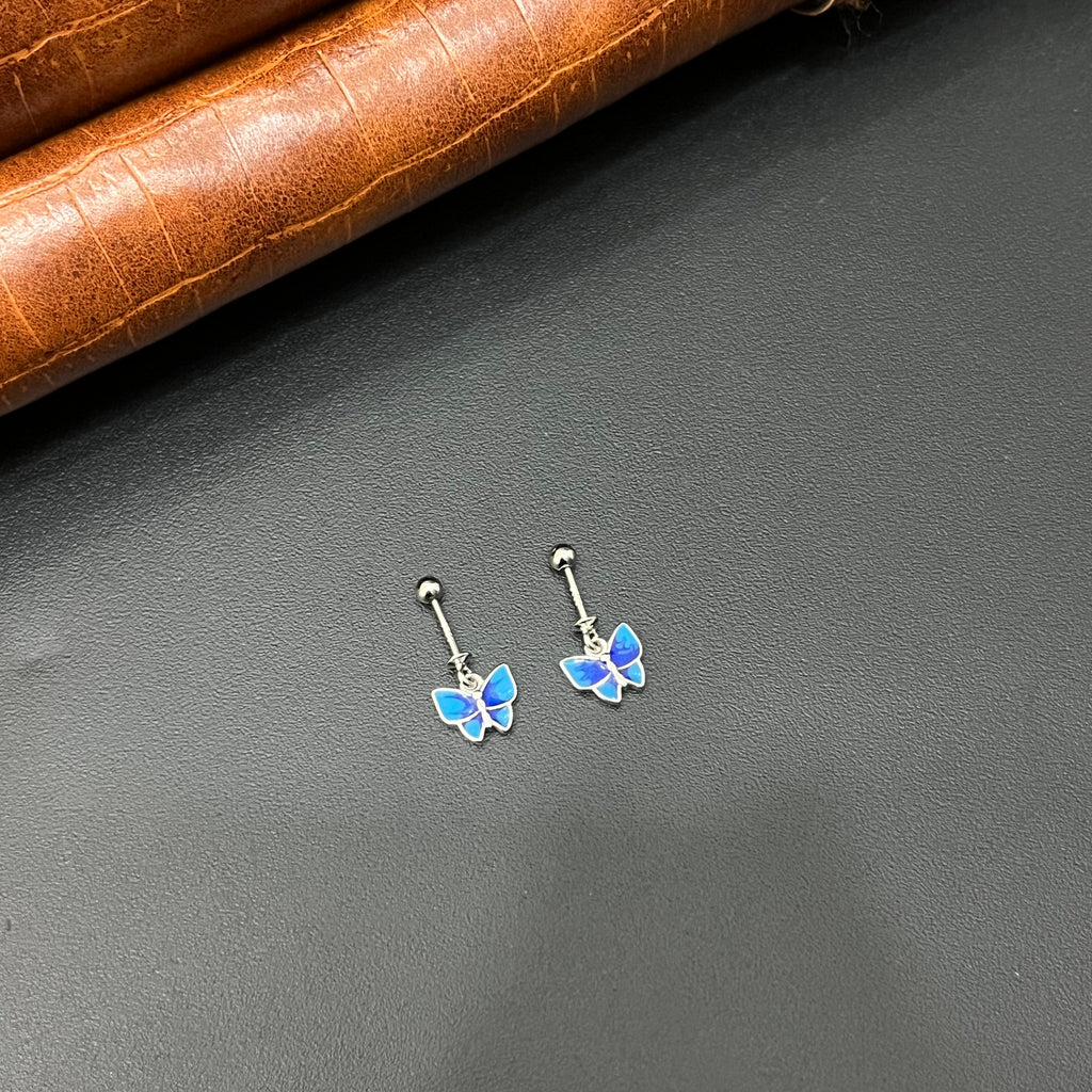 Silver Helix Studs Blue Butterfly