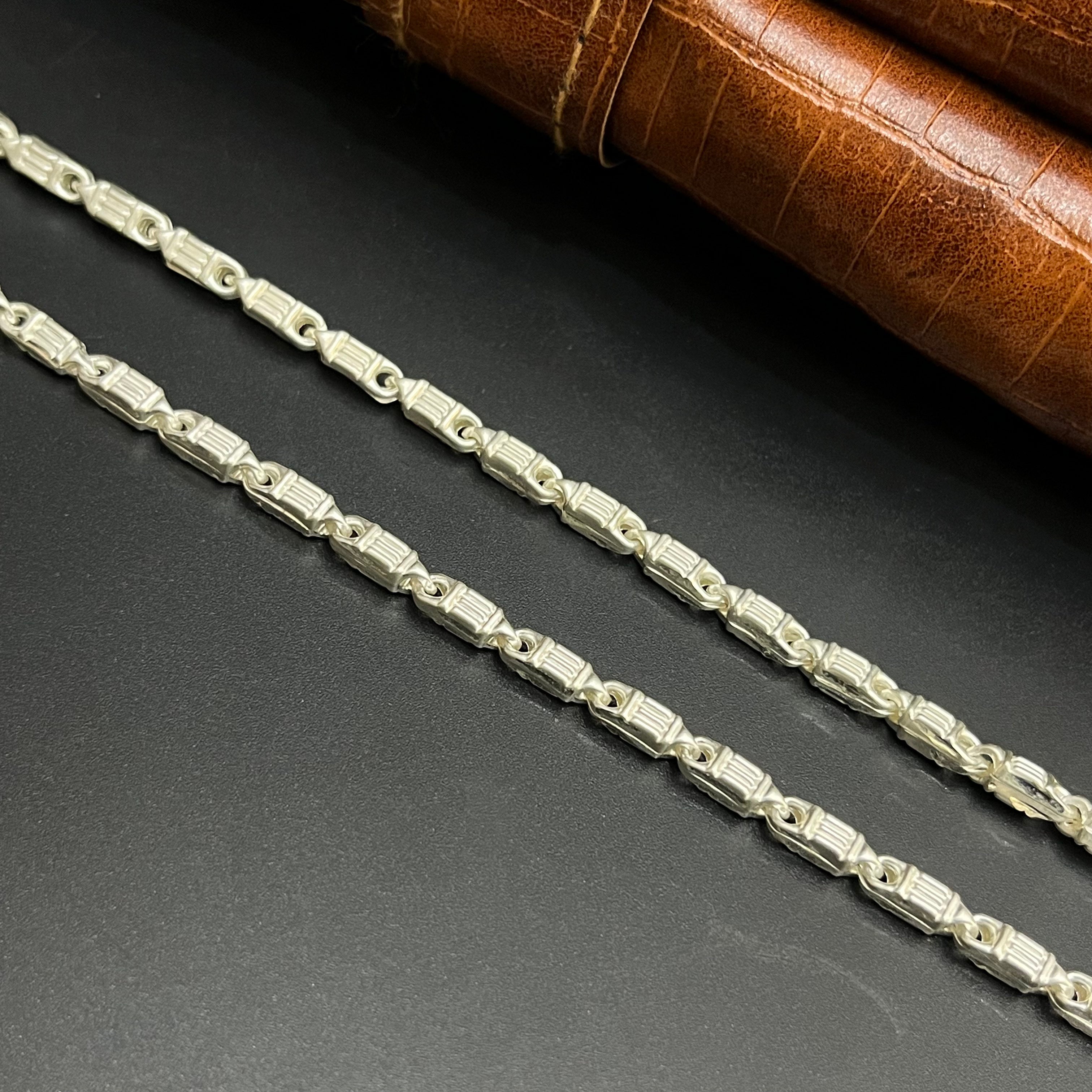Silver Mens Chain Luxury Textured Link 925