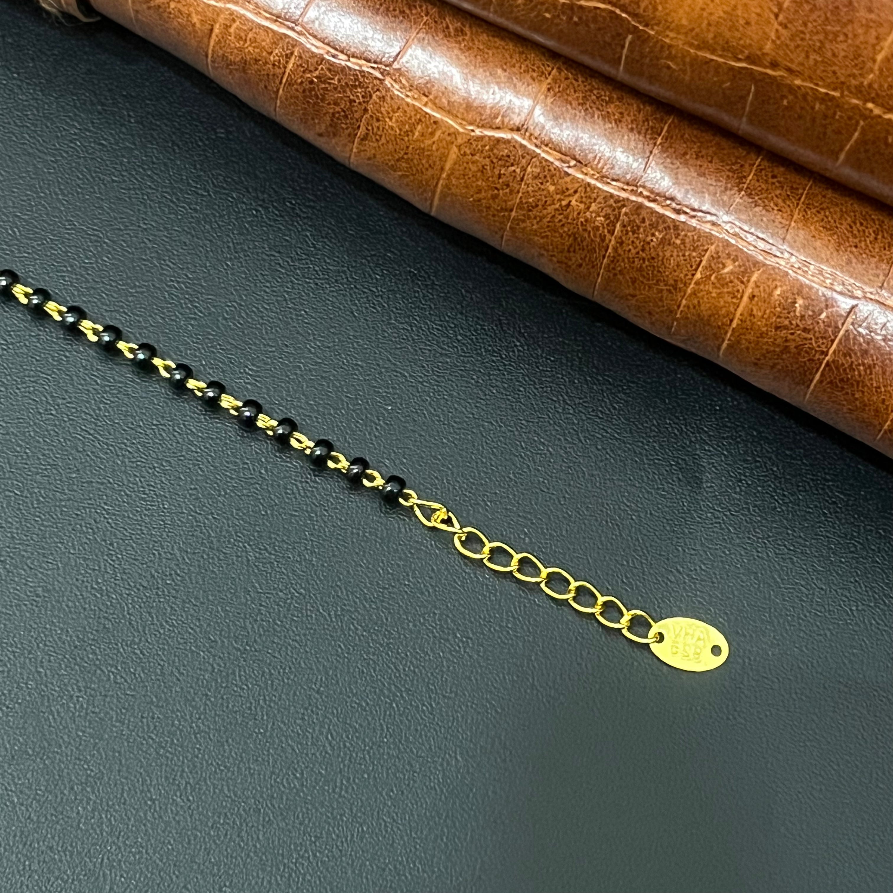 Silver Ladies Mangalsutra Black Beads Chain Gold Finished 1